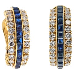 Van Cleef & Arpels 18k Yellow Gold Sapphire and Diamond Hoop Earrings