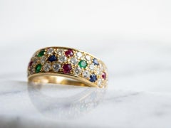 Van Cleef & Arpels 18K Yellow Gold Sapphire, Ruby & Emerald Ring