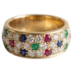 Van Cleef & Arpels 18K Yellow Gold Sapphire, Ruby & Emerald Ring