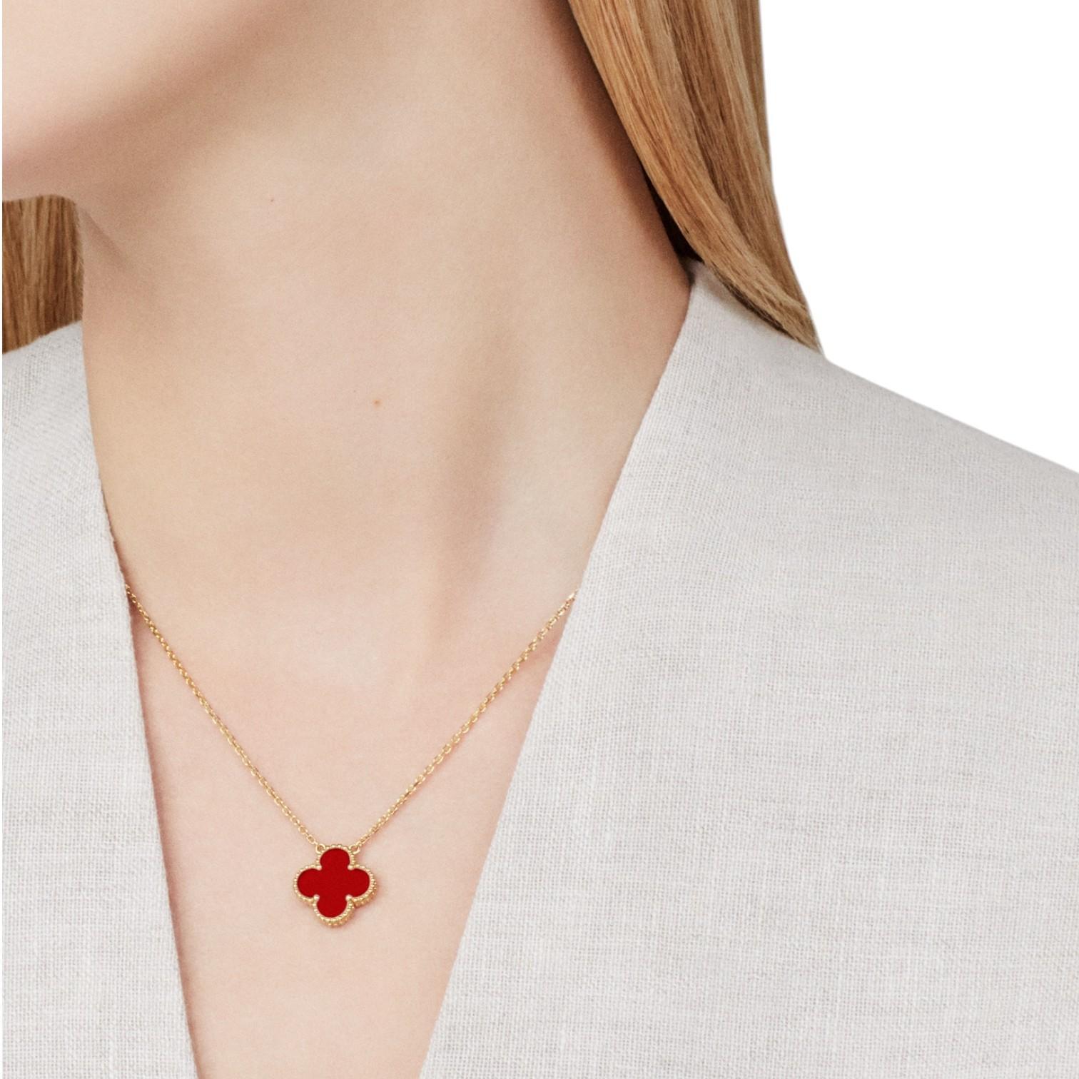 Modern Van Cleef & Arpels 18K Yellow Gold Sweet Alhambra Clover Necklace