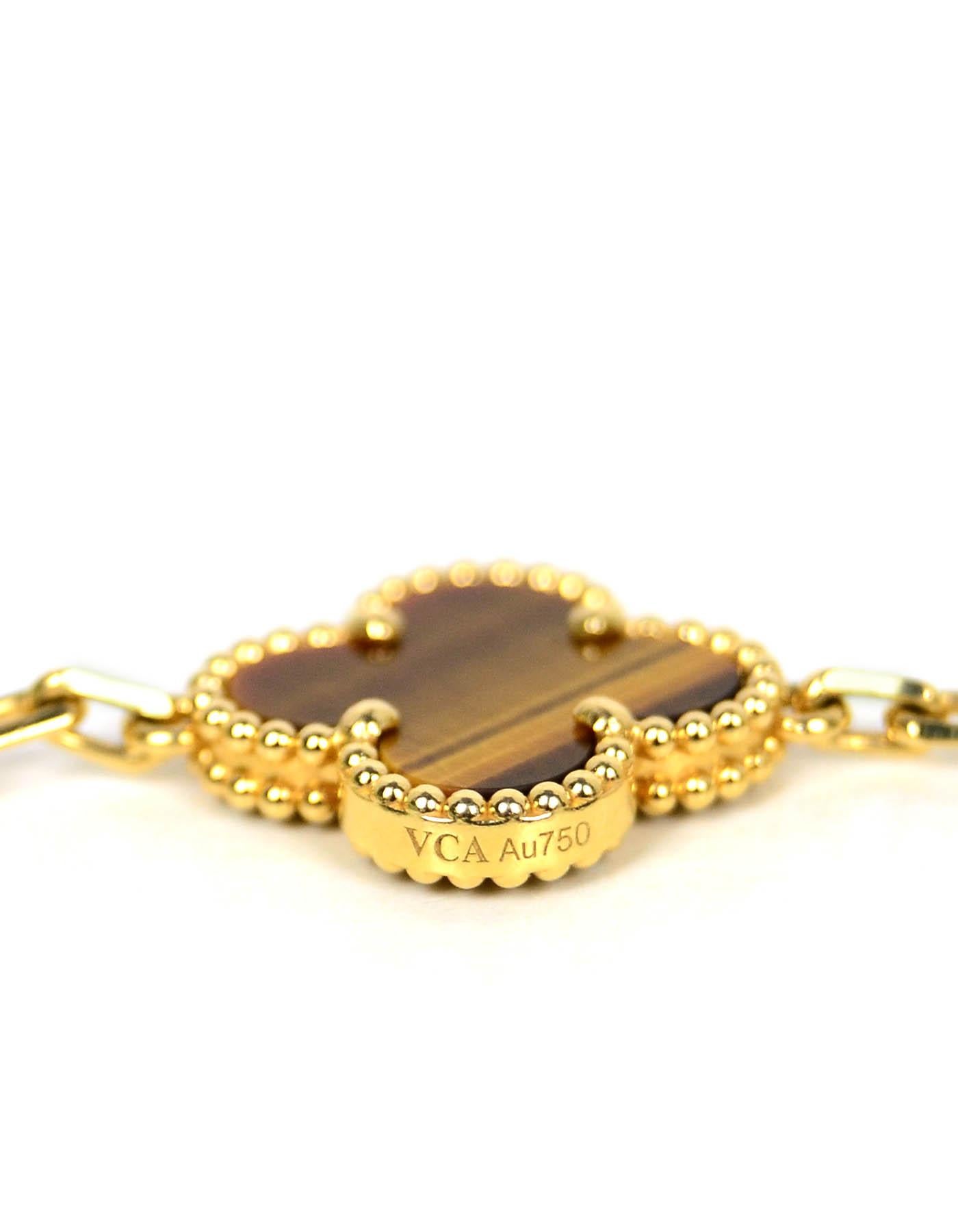 Uncut Van Cleef & Arpels 18K Yellow Gold/Tiger's Eye 5 Motif Vintage Alhambra Bracelet
