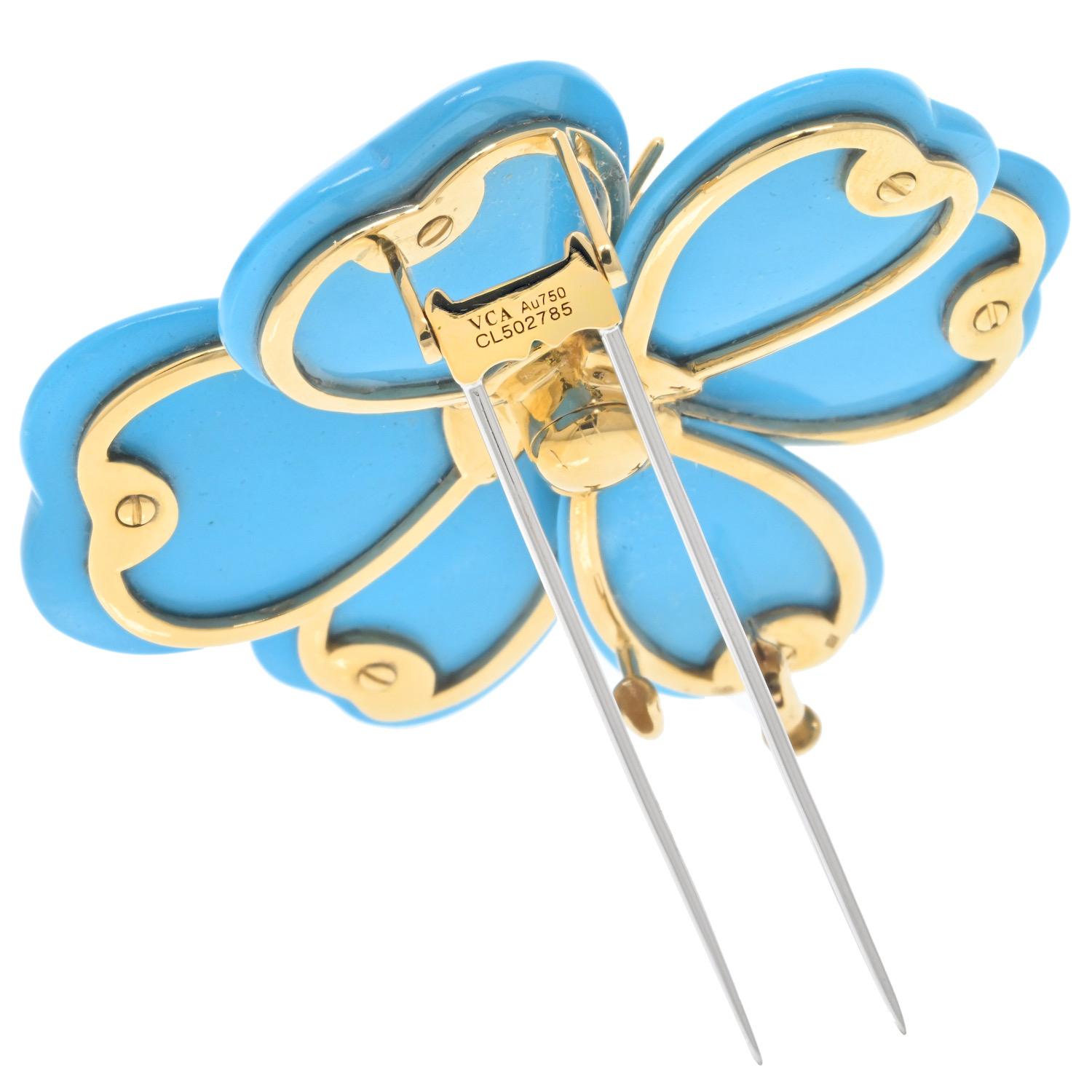 Van Cleef & Arpels 18K Yellow Gold Turquoise Rose De Noel Large Model Brooch In Excellent Condition In New York, NY
