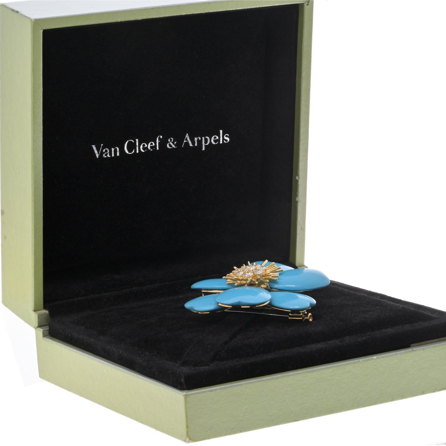 Women's Van Cleef & Arpels 18K Yellow Gold Turquoise Rose De Noel Large Model Brooch