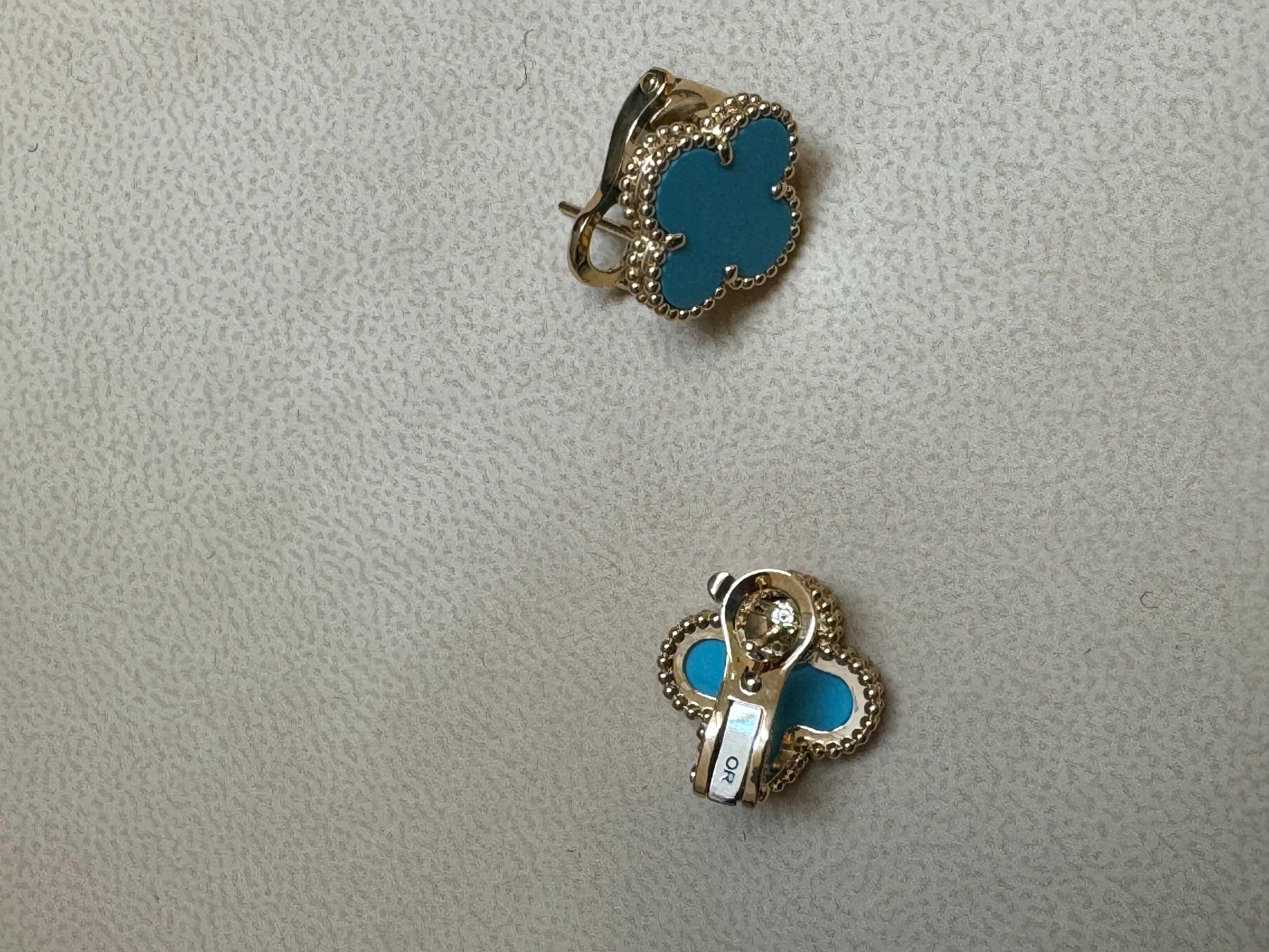 VAN CLEEF & ARPELS Orecchini Alhambra d'epoca in oro giallo 18k con turchese 5