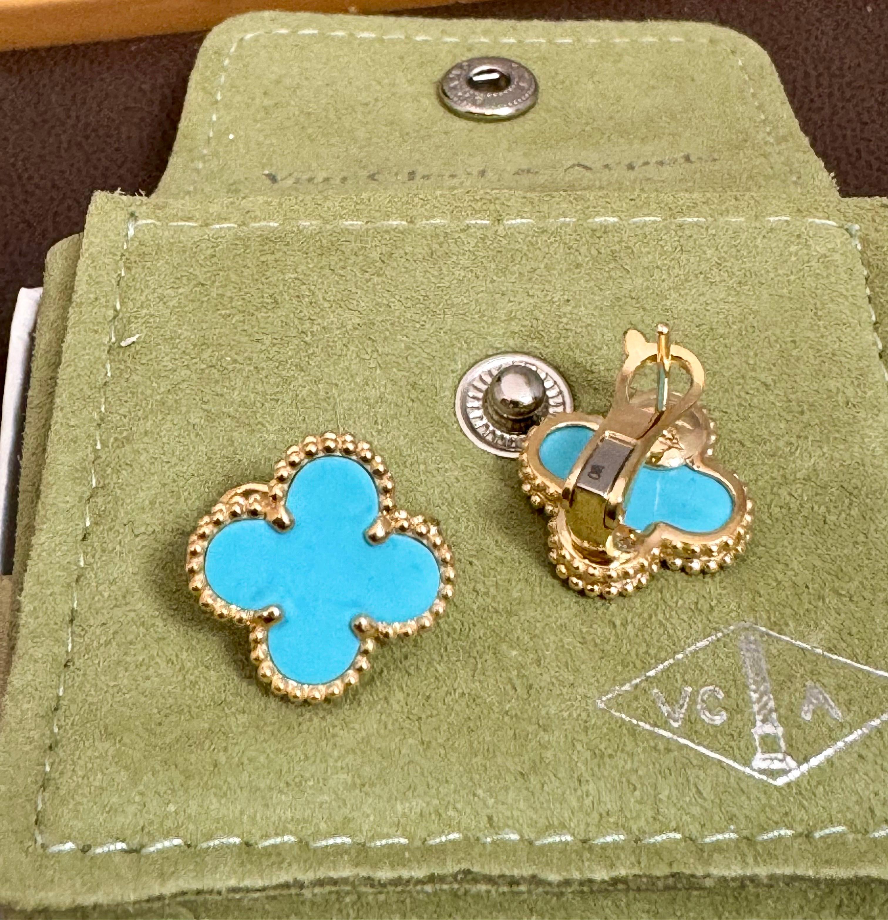 VAN CLEEF & ARPELS Orecchini Alhambra d'epoca in oro giallo 18k con turchese 9