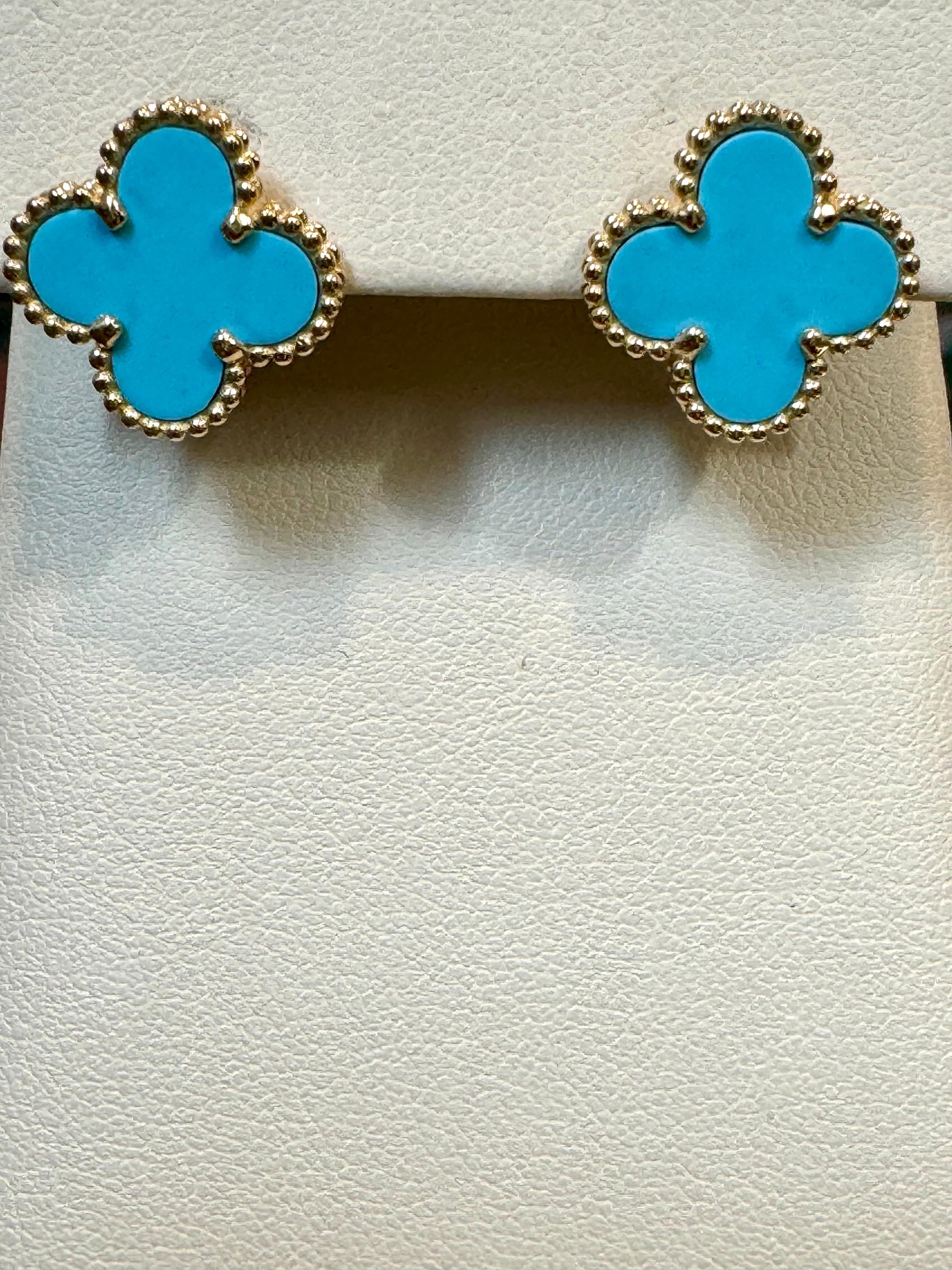 VAN CLEEF & ARPELS Orecchini Alhambra d'epoca in oro giallo 18k con turchese 11
