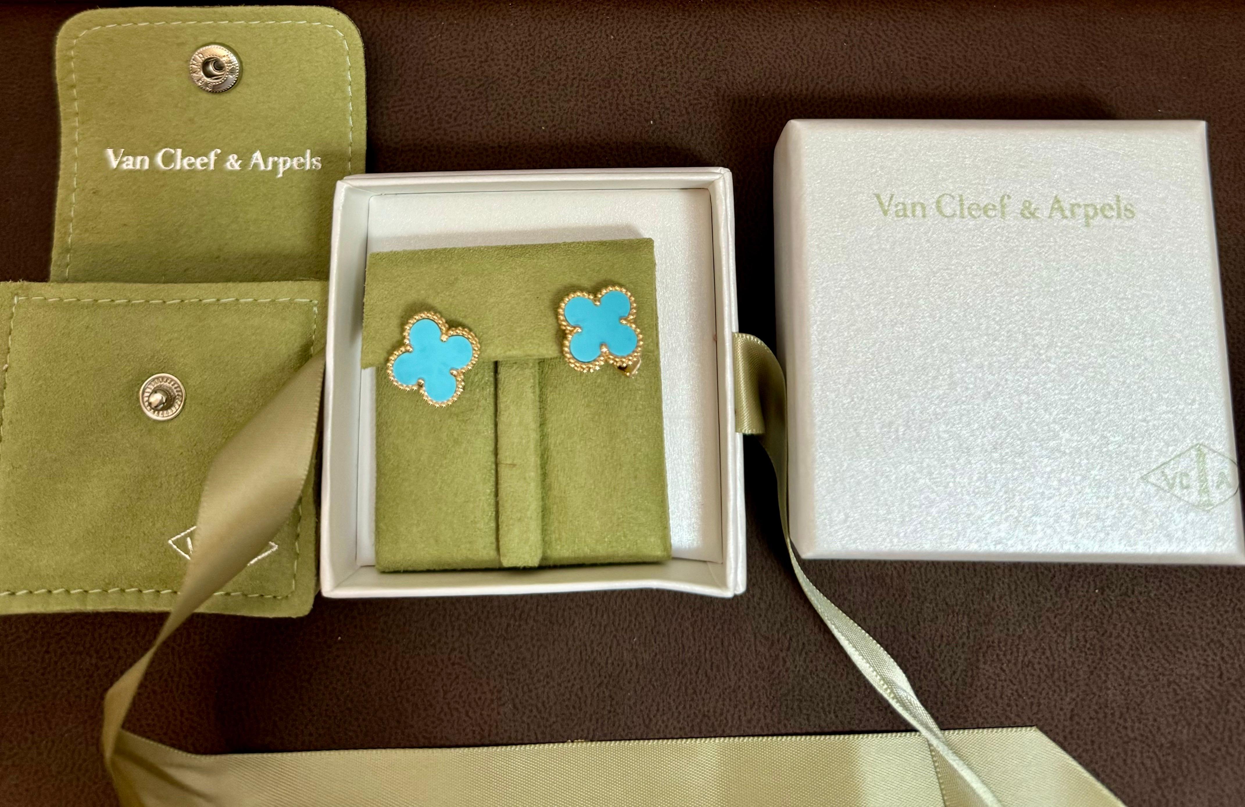 VAN CLEEF & ARPELS Orecchini Alhambra d'epoca in oro giallo 18k con turchese 12