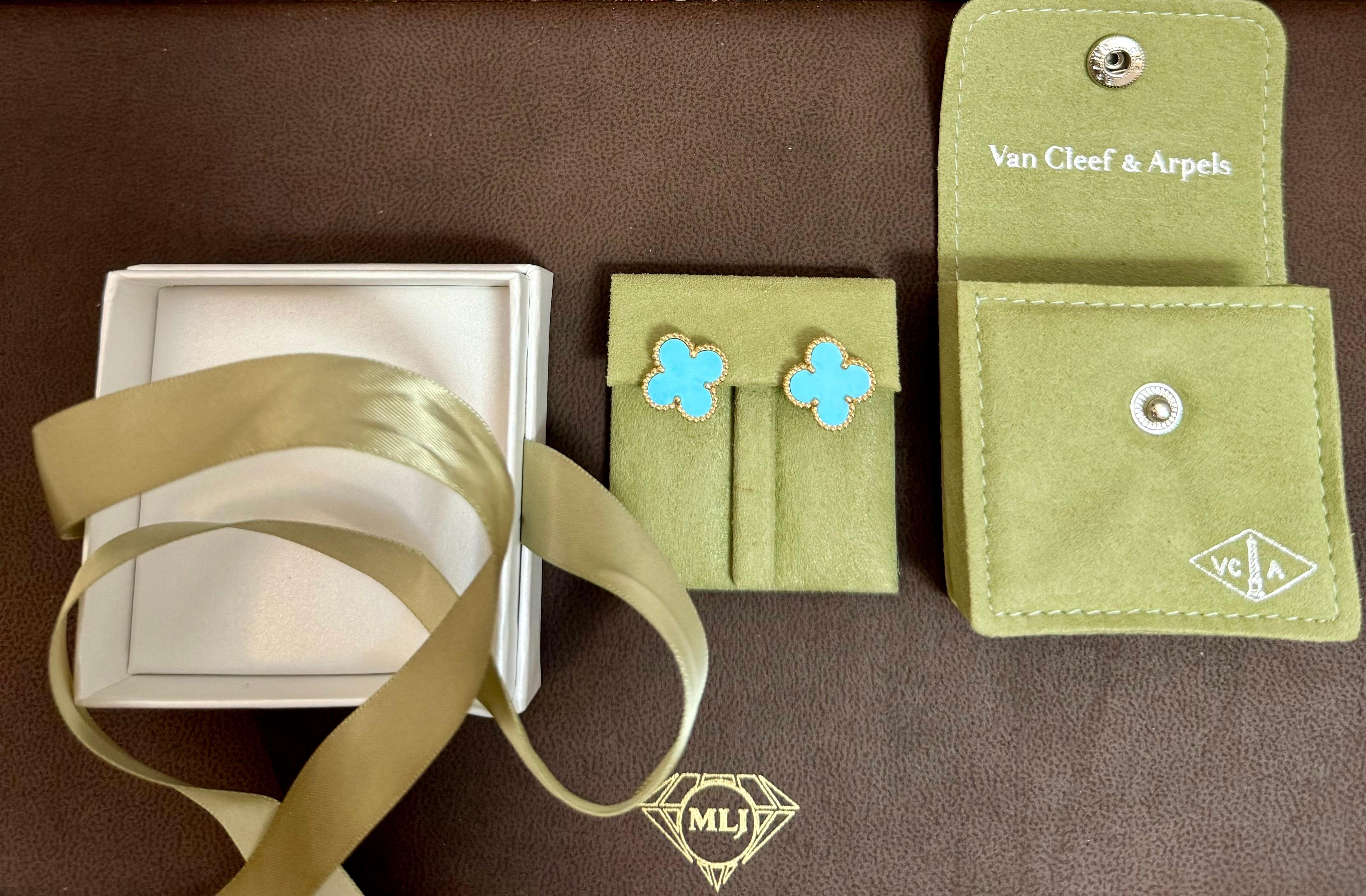 VAN CLEEF & ARPELS Orecchini Alhambra d'epoca in oro giallo 18k con turchese 15