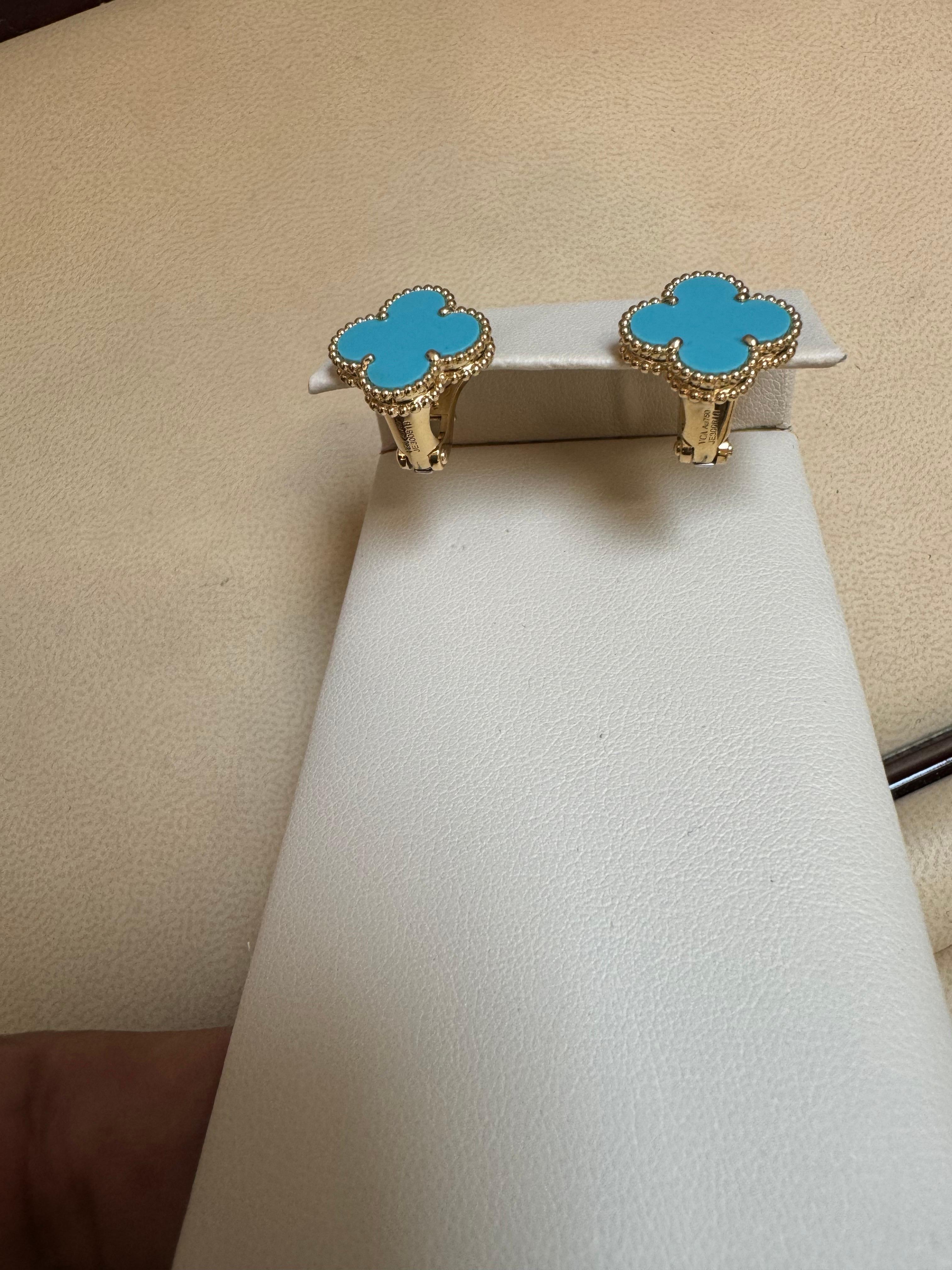 Donna VAN CLEEF & ARPELS Orecchini Alhambra d'epoca in oro giallo 18k con turchese