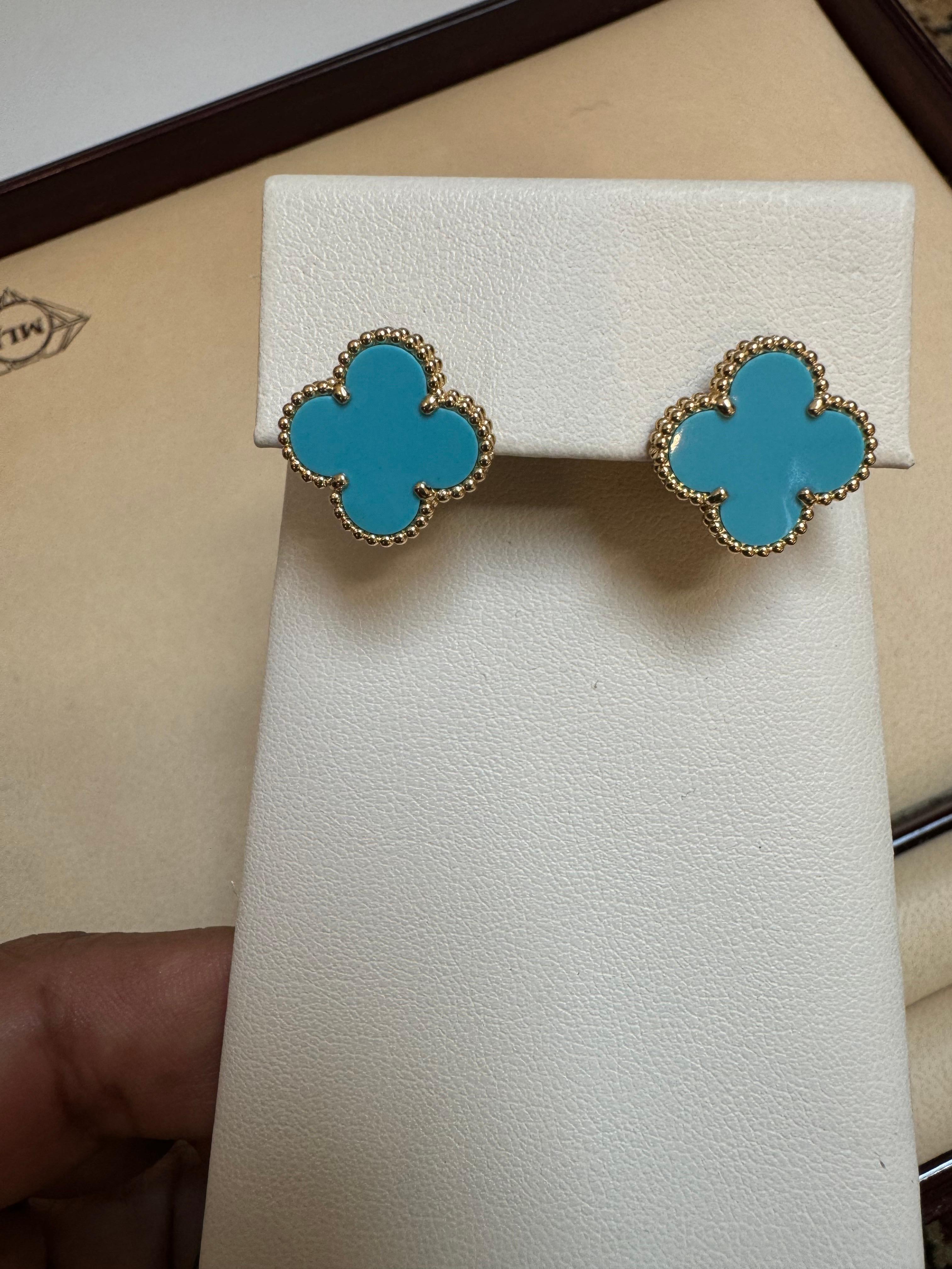 VAN CLEEF & ARPELS Orecchini Alhambra d'epoca in oro giallo 18k con turchese 3