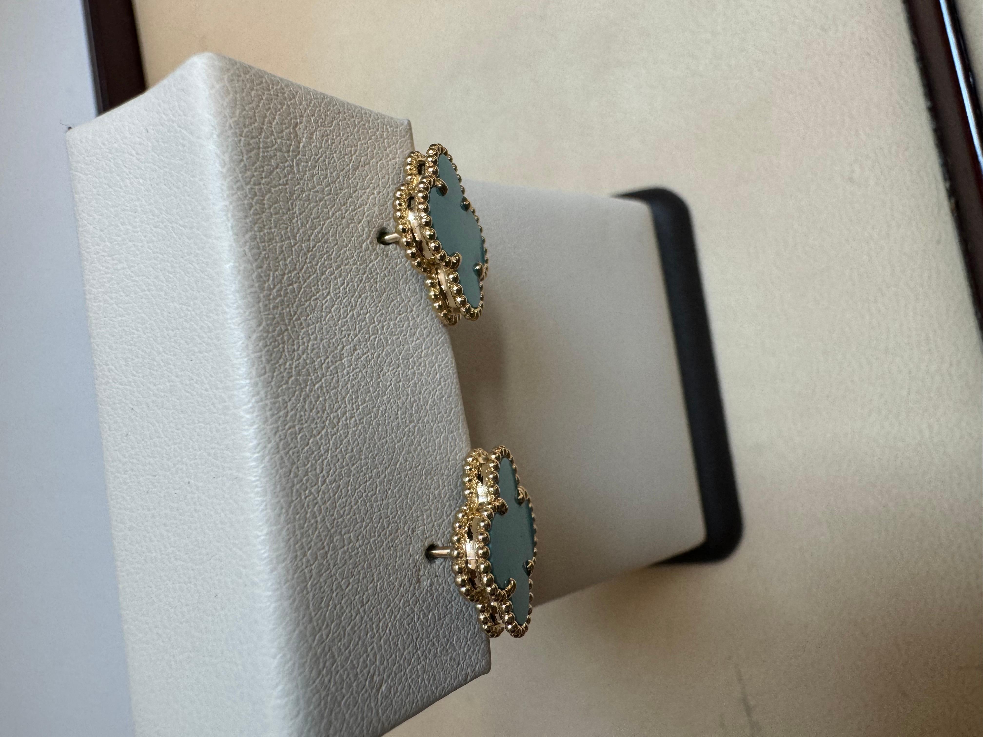 VAN CLEEF & ARPELS Orecchini Alhambra d'epoca in oro giallo 18k con turchese 4