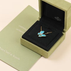 Van Cleef & Arpels 18K Yellow Gold Turquosie Two Butterfly Diamond Pendant