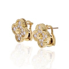 Van Cleef & Arpels 18 Karat Yellow Gold Vintage Alhambra Diamond Earrings