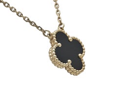 Van Cleef & Arpels 18K Yellow Gold Vintage Alhambra Onyx Pendant Necklace