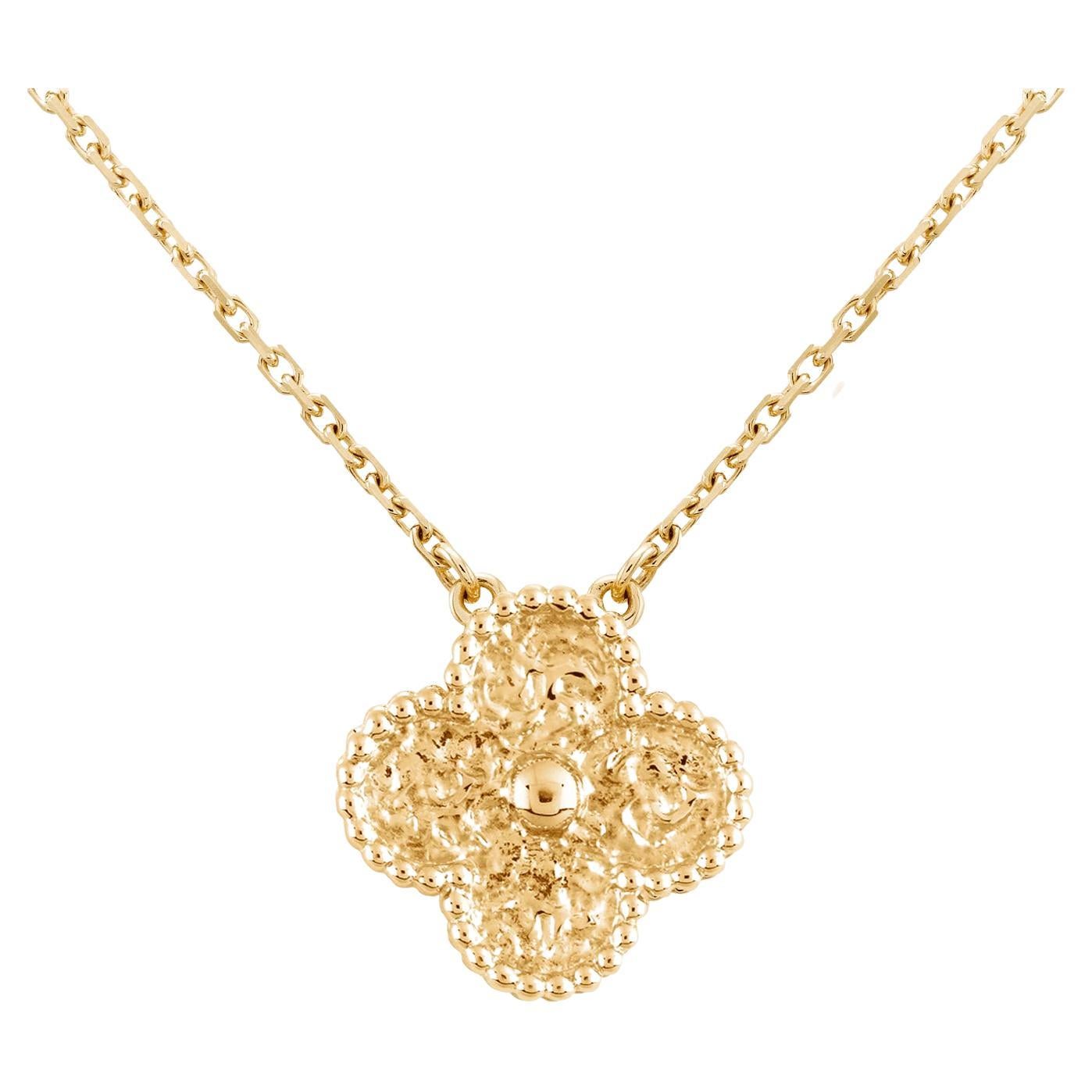 Van Cleef & Arpels 18K Yellow Gold Vintage Alhambra Pendant Necklace Chain