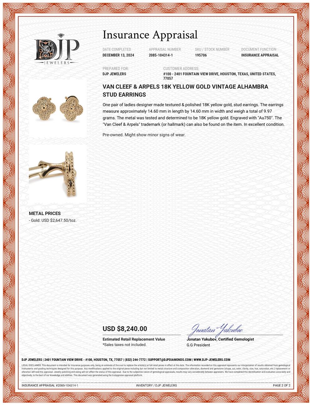 Van Cleef & Arpels 18 Karat Gelbgold Vintage Alhambra Ohrstecker 4