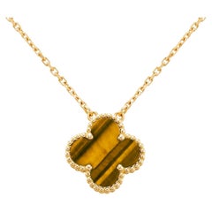 Van Cleef & Arpels 18K Yellow Gold Vintage Alhambra Tiger Eye Pendant Necklace