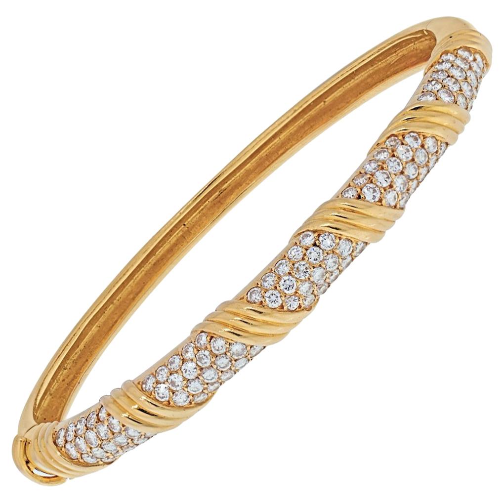 Van Cleef & Arpels 18K Yellow Gold Vintage Diamond Hinged Bangle Bracelet