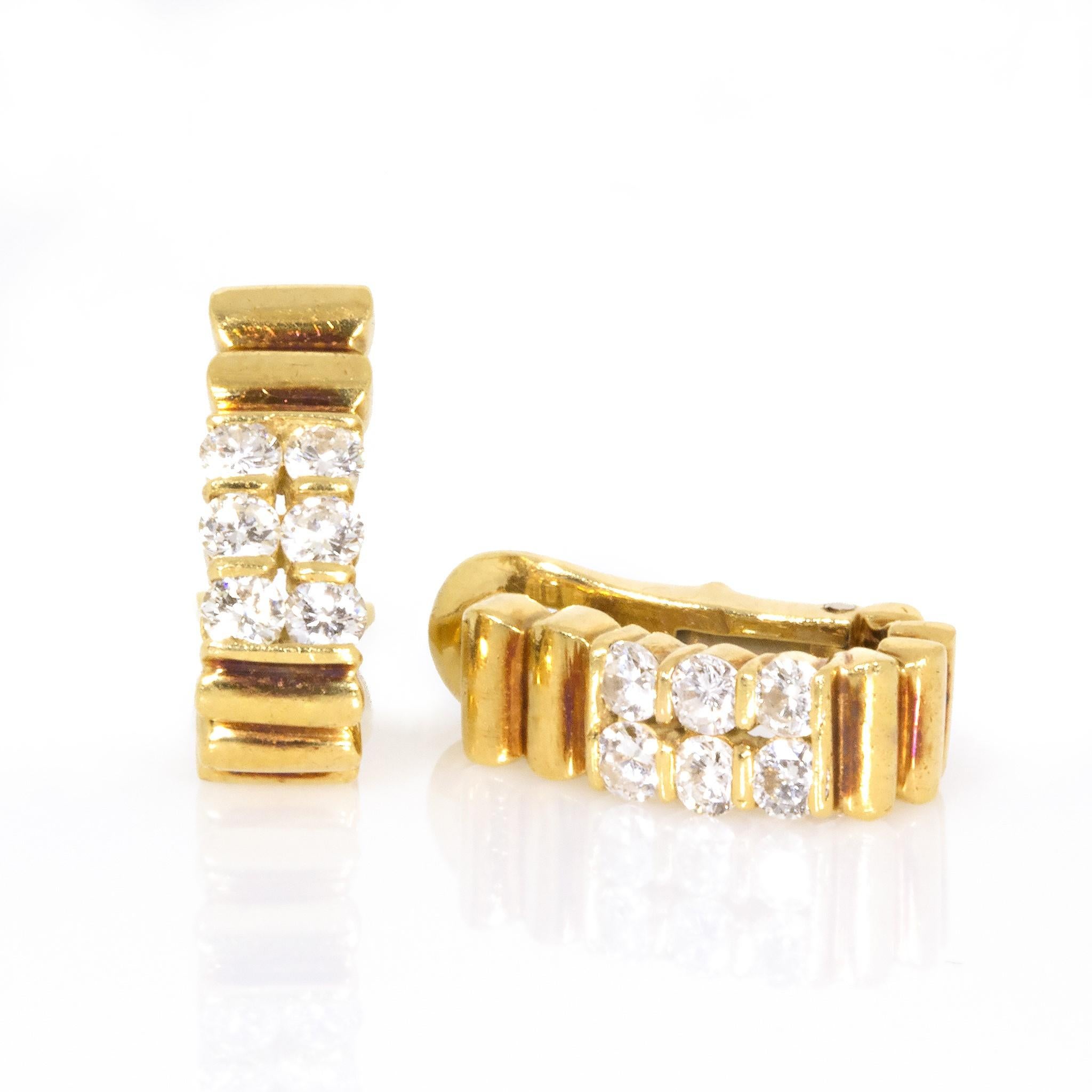 Van Cleef & Arpels 18 Karat Yellow Gold Vintage Diamond Hoop Earrings In Good Condition In New York, NY
