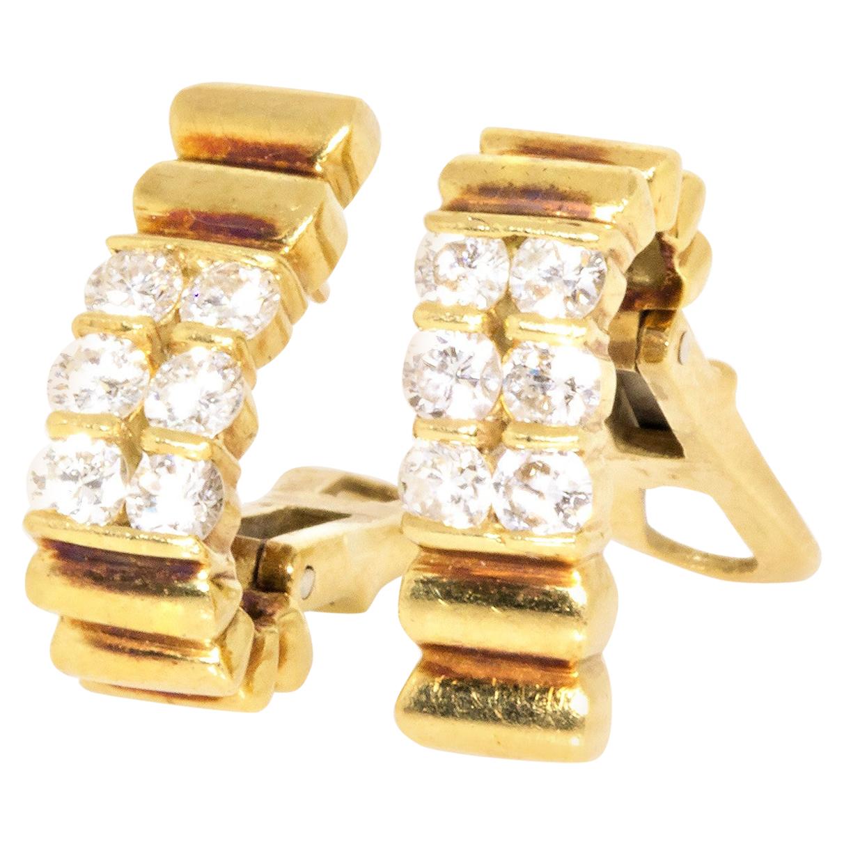 Van Cleef & Arpels 18 Karat Yellow Gold Vintage Diamond Hoop Earrings