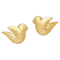 Van Cleef & Arpels 18k Gelbgold Vintage Taube Ohr Clips mit Diamant-Augen