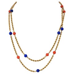 Van Cleef 
Arpels 18K Yellow Gold Vintage Lapis And Coral 33 Inch Necklace