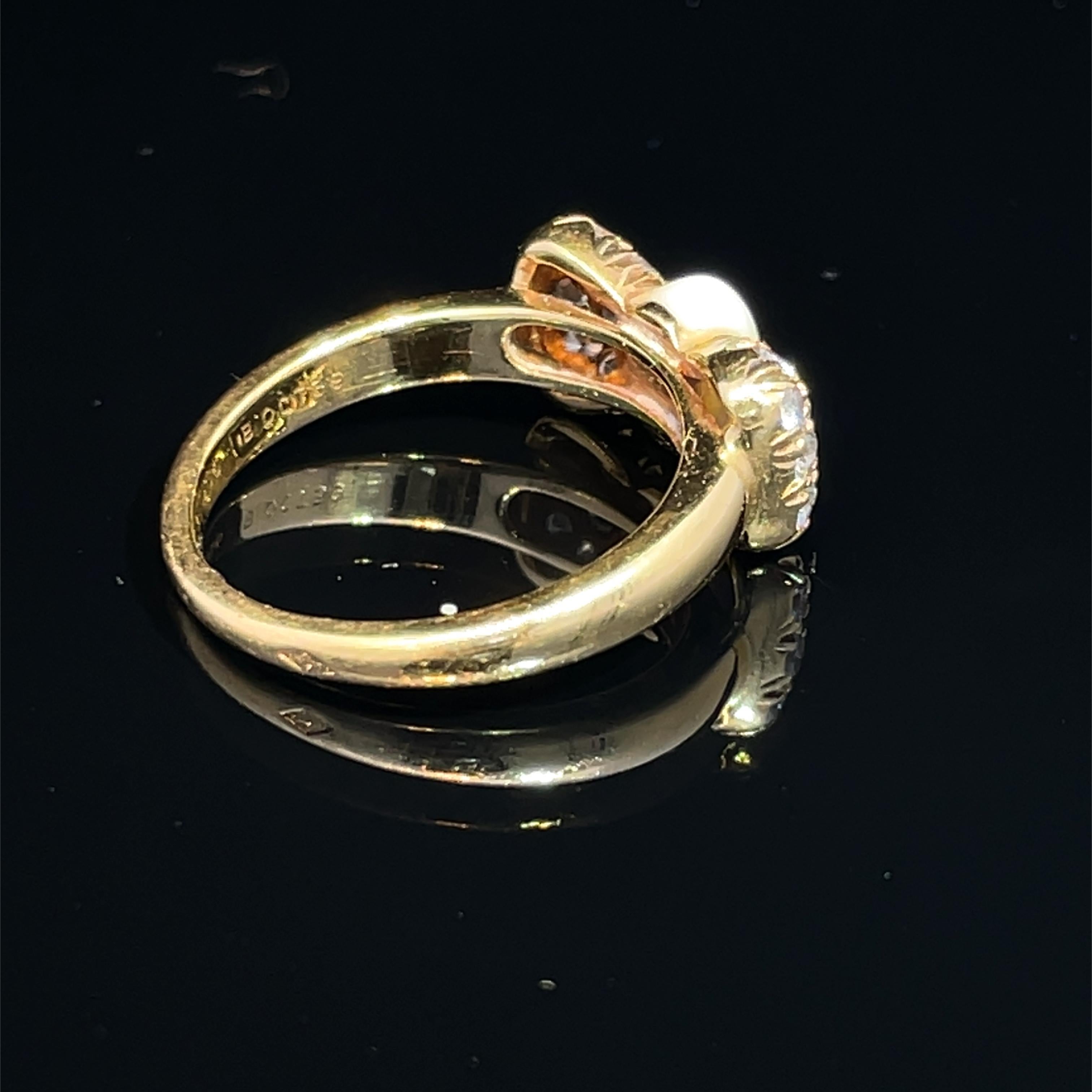 Van Cleef & Arpels 18k Yellow Gold White Coral & Diamond Bow Ring For Sale 4