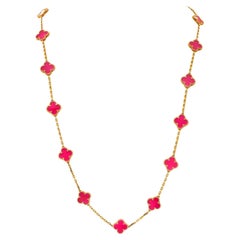 Van Cleef & Arpels 18K YG 20 Motif Pink Porcelain Alhambra De Sevres Necklace