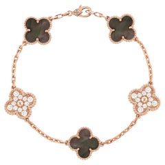 Van Cleef & Arpels 18KR Gold 5 Motif Grey Mother Of Pearl And Diamond Bracelet