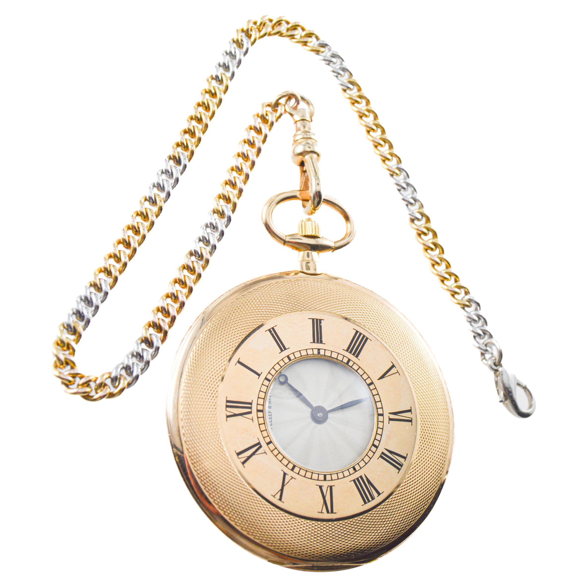 FACTORY / HOUSE: Van Cleef & Arpels 
STYLE / REFERENCE: 1/2 Hunter Pocket Watch / Ultra Thin
METAL / MATERIAL: 18Kt. Yellow Gold
CIRCA / YEAR: 1930's
DIMENSIONS / SIZE: Diameter 54mm
MOVEMENT / CALIBER: Manual Winding / 17 Jewels 
DIAL / HANDS: