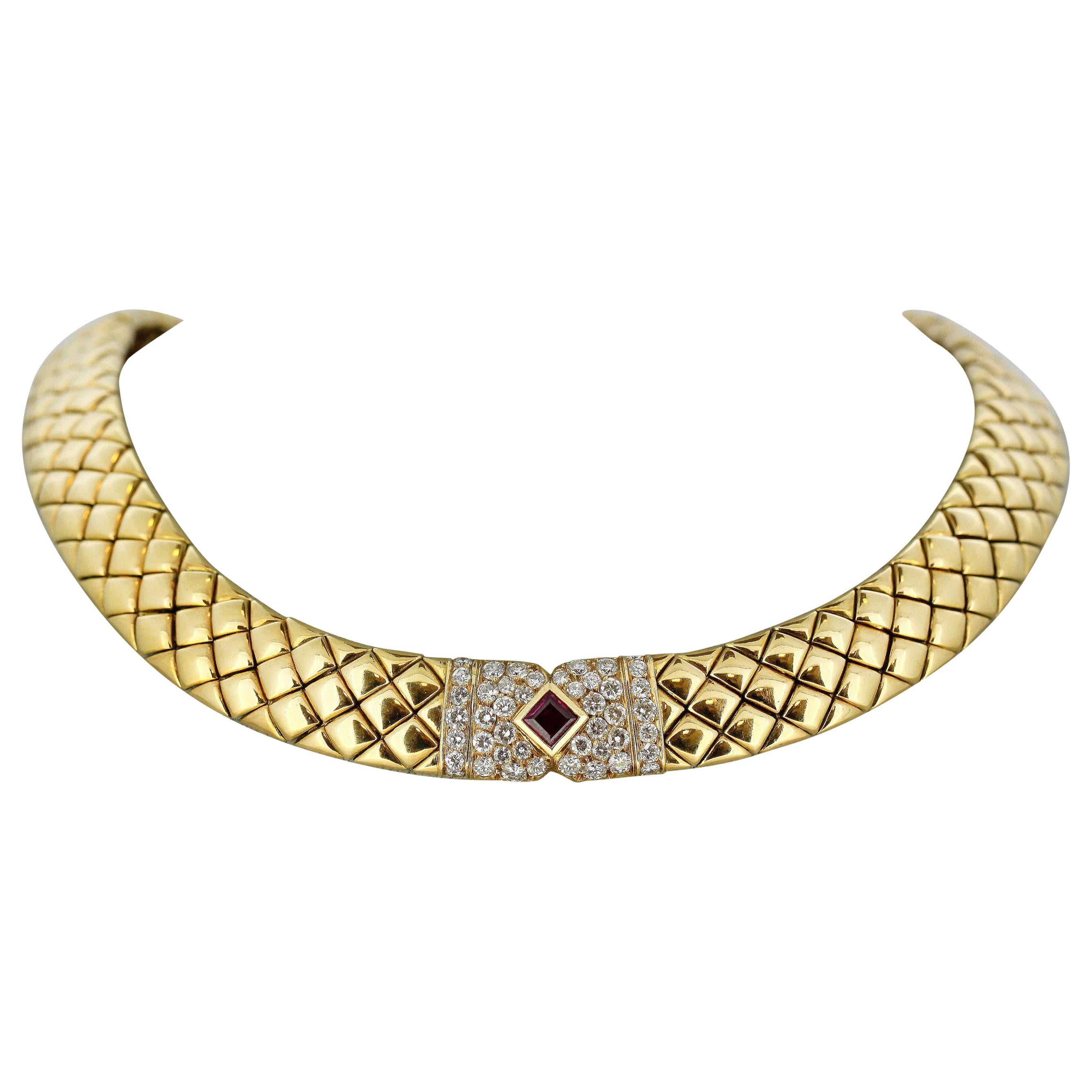 Van Cleef & Arpels, 18 Karat Gold Choker Necklace with Ruby and Diamonds, France