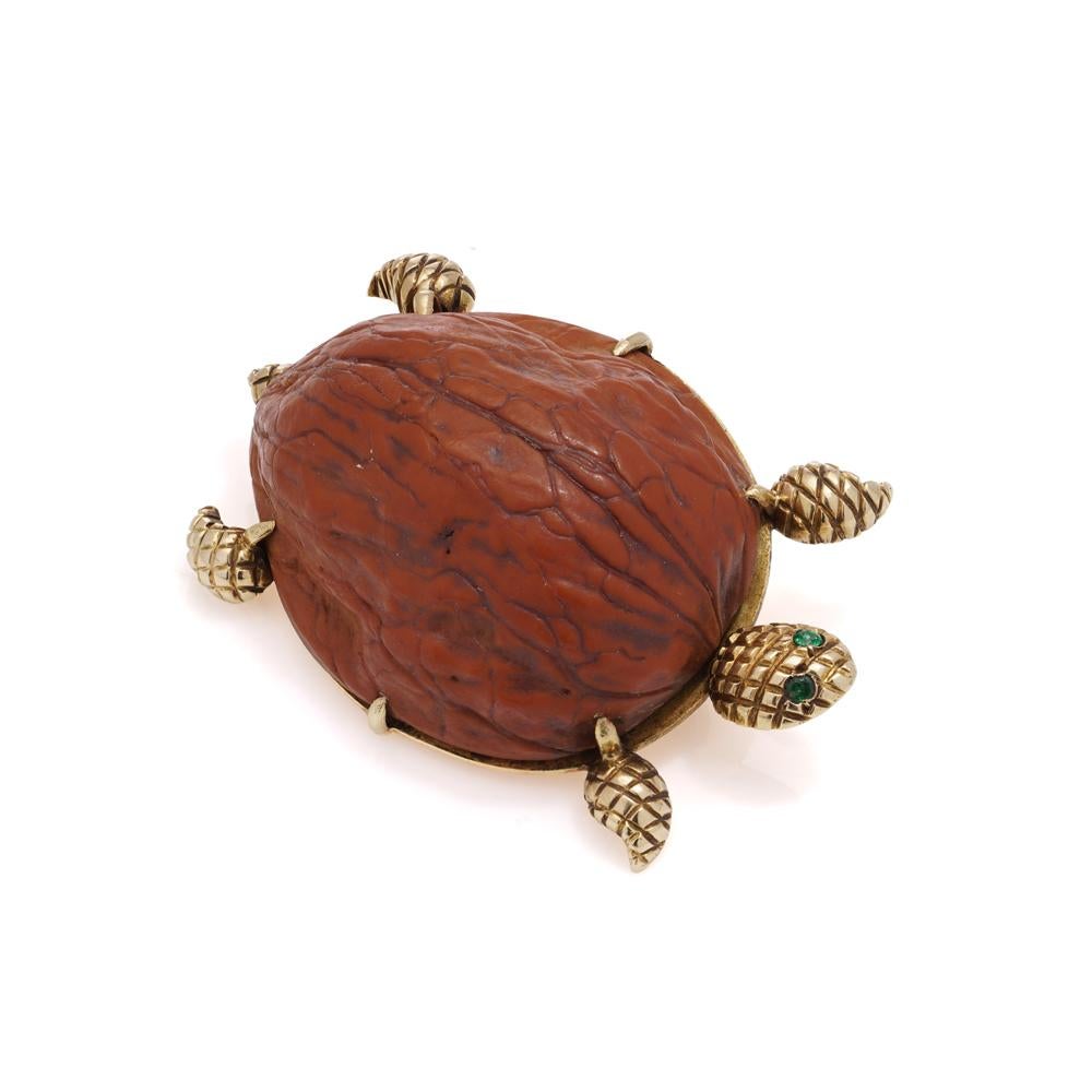 Van Cleef & Arpels 18kt Gold Turtle Brooch with Walnut

Designer : Van Cleef & Arpels
Made in France Circa 1970's
Fully hallmarked. (VCA, 750, Serial Number, French Eagle)

This exquisite Van Cleef & Arpels brooch is crafted in 18kt gold and