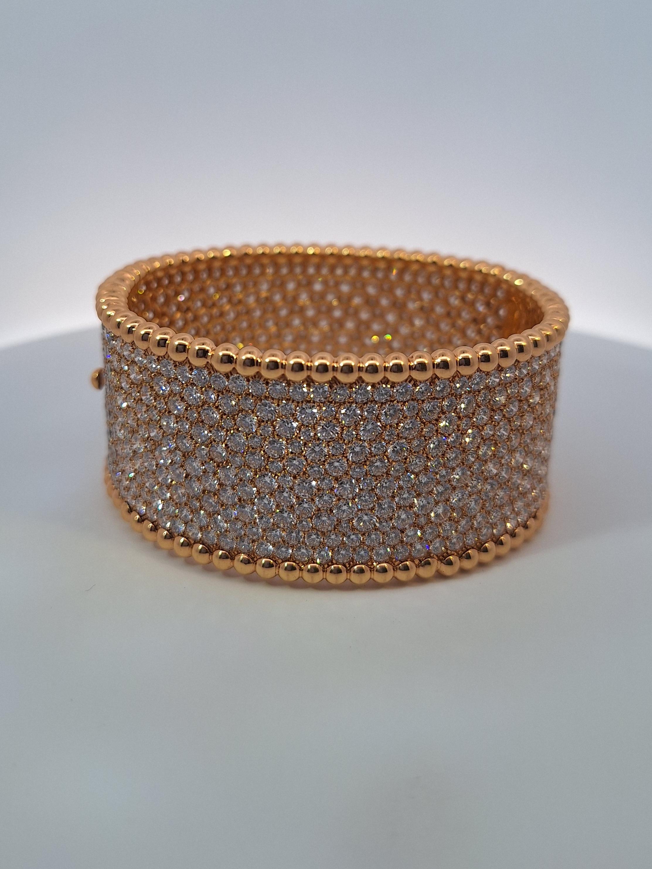 Van Cleef & Arpels 18Kt Rose Gold Diamond Perlee Bracelet In Excellent Condition For Sale In New York, NY