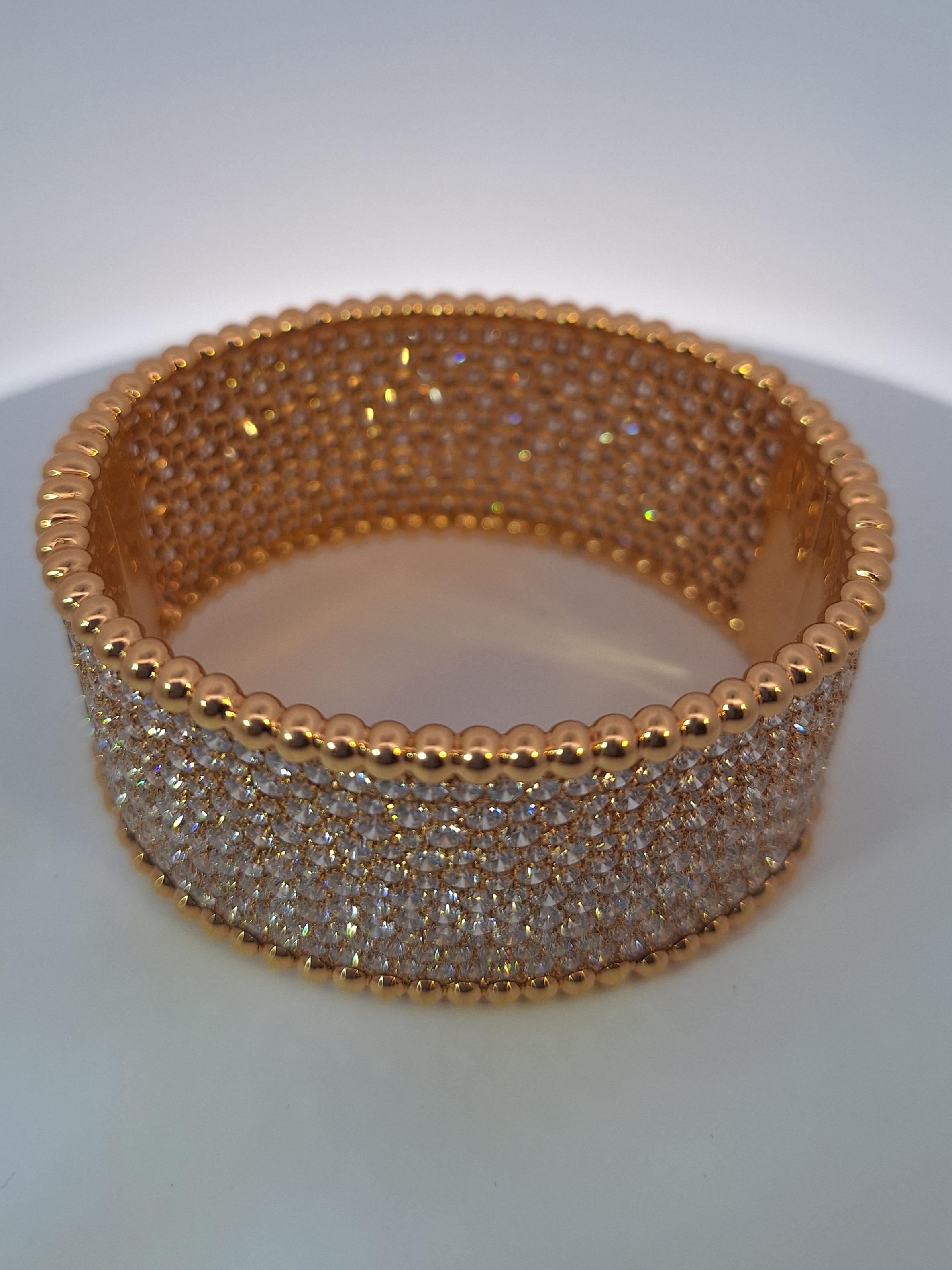 Van Cleef & Arpels 18Kt Rose Gold Diamond Perlee Bracelet For Sale 2