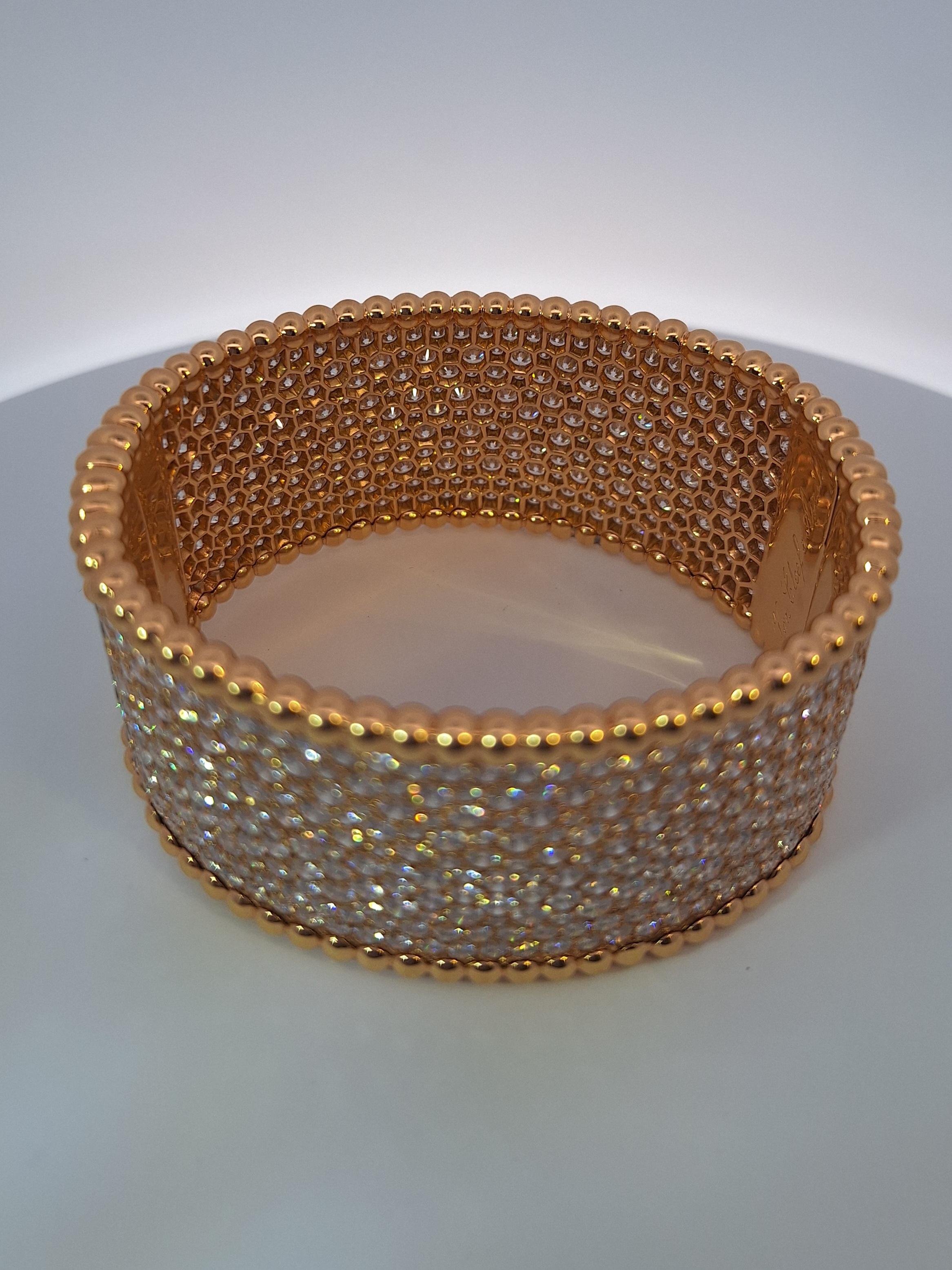 Van Cleef & Arpels 18Kt Rose Gold Diamond Perlee Bracelet For Sale 3