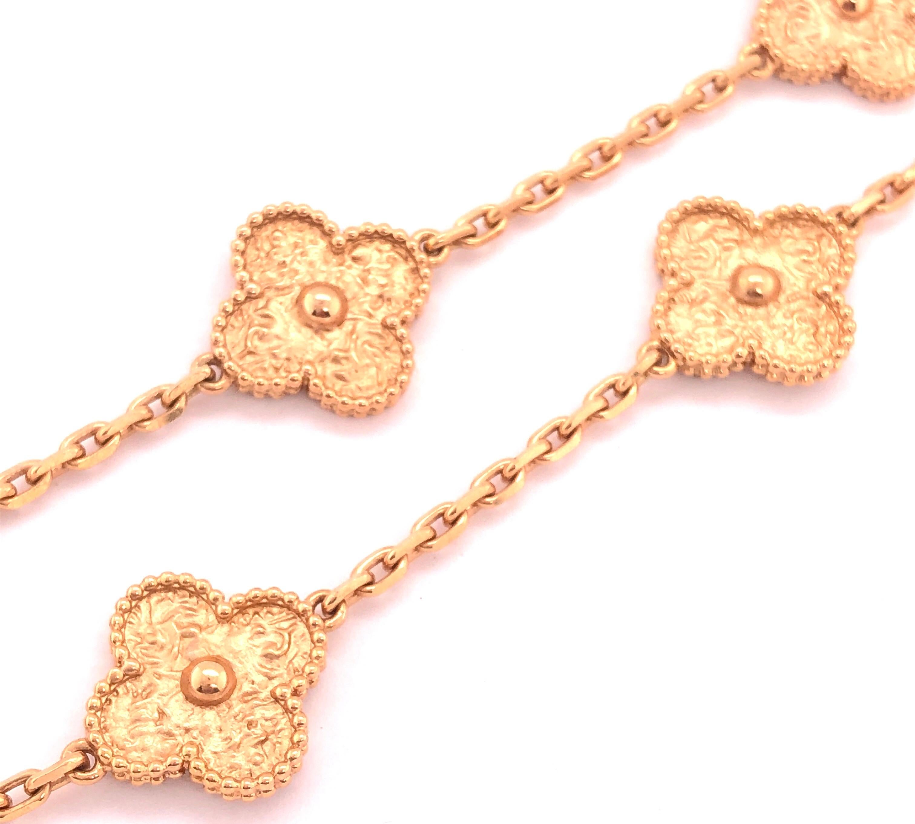 Van Cleef & Arpels 18 Karat Yellow Gold Alhambra 10 Motifs Necklace, Vintage 5