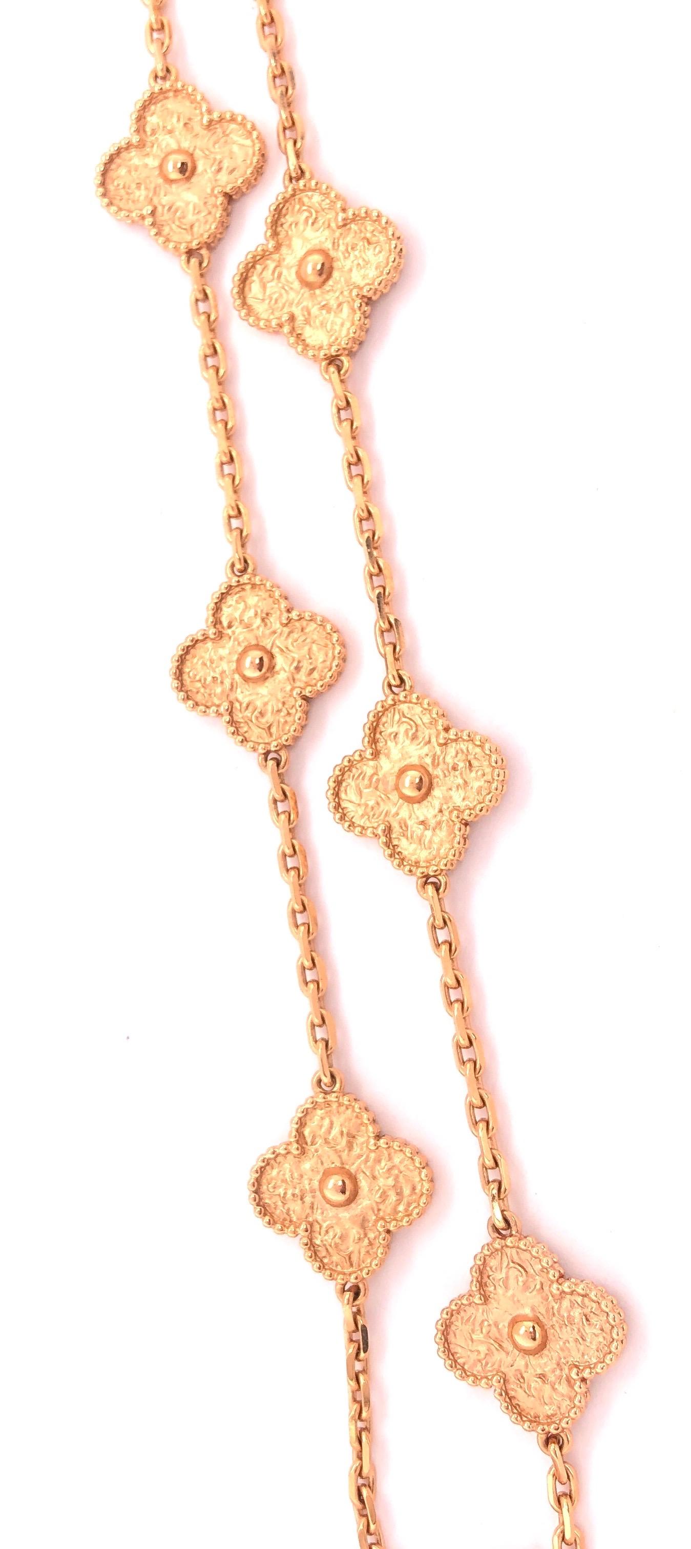 Van Cleef & Arpels 18 Karat Yellow Gold Alhambra 10 Motifs Necklace, Vintage 7