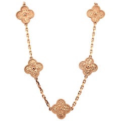 Van Cleef & Arpels 18 Karat Yellow Gold Alhambra 10 Motifs Necklace, Vintage