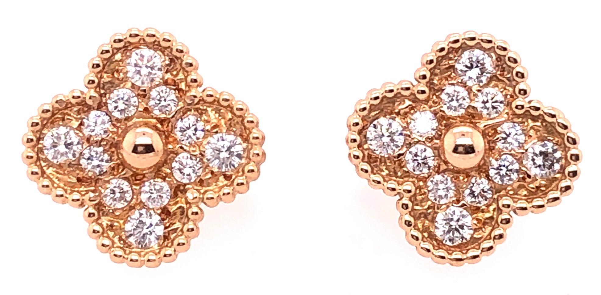 Women's or Men's Van Cleef & Arpels 18 Karat Yellow Rose Gold Alhambra Diamond Earrings