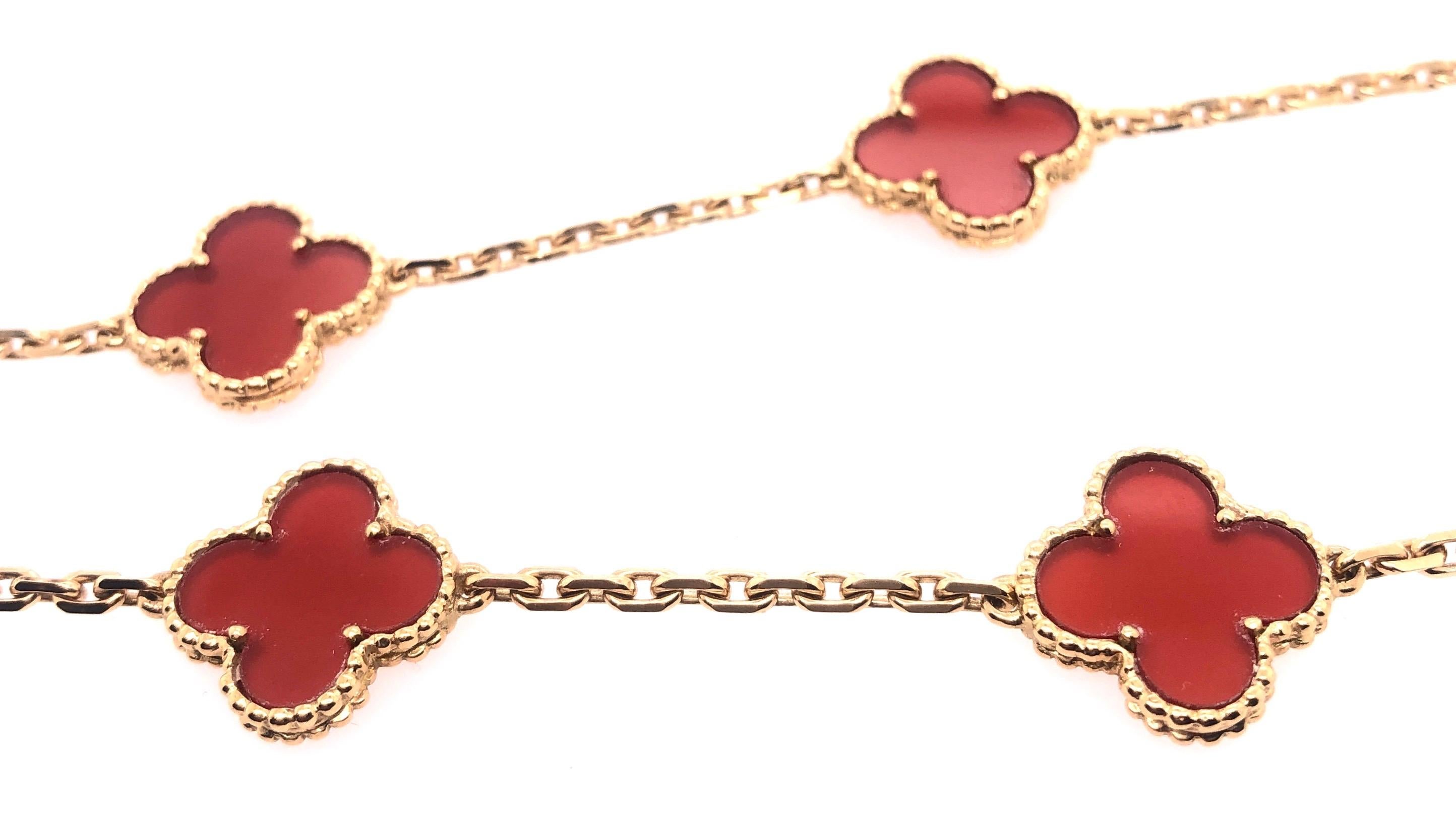 Van Cleef & Arpels 18 Karat Yellow Gold Carnelian 10 Motif Necklace 4
