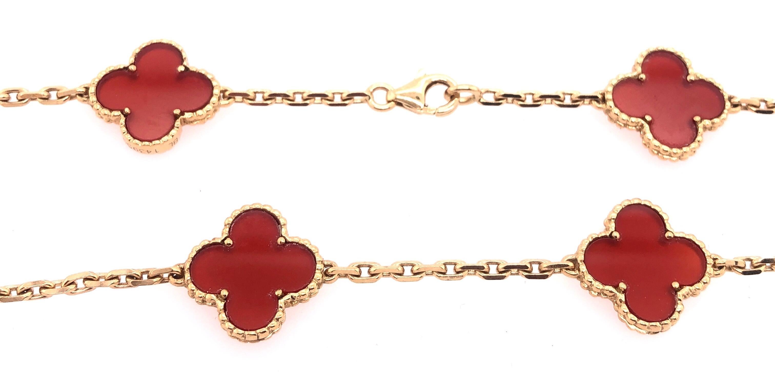 Van Cleef & Arpels 18 Karat Yellow Gold Carnelian 10 Motif Necklace 5