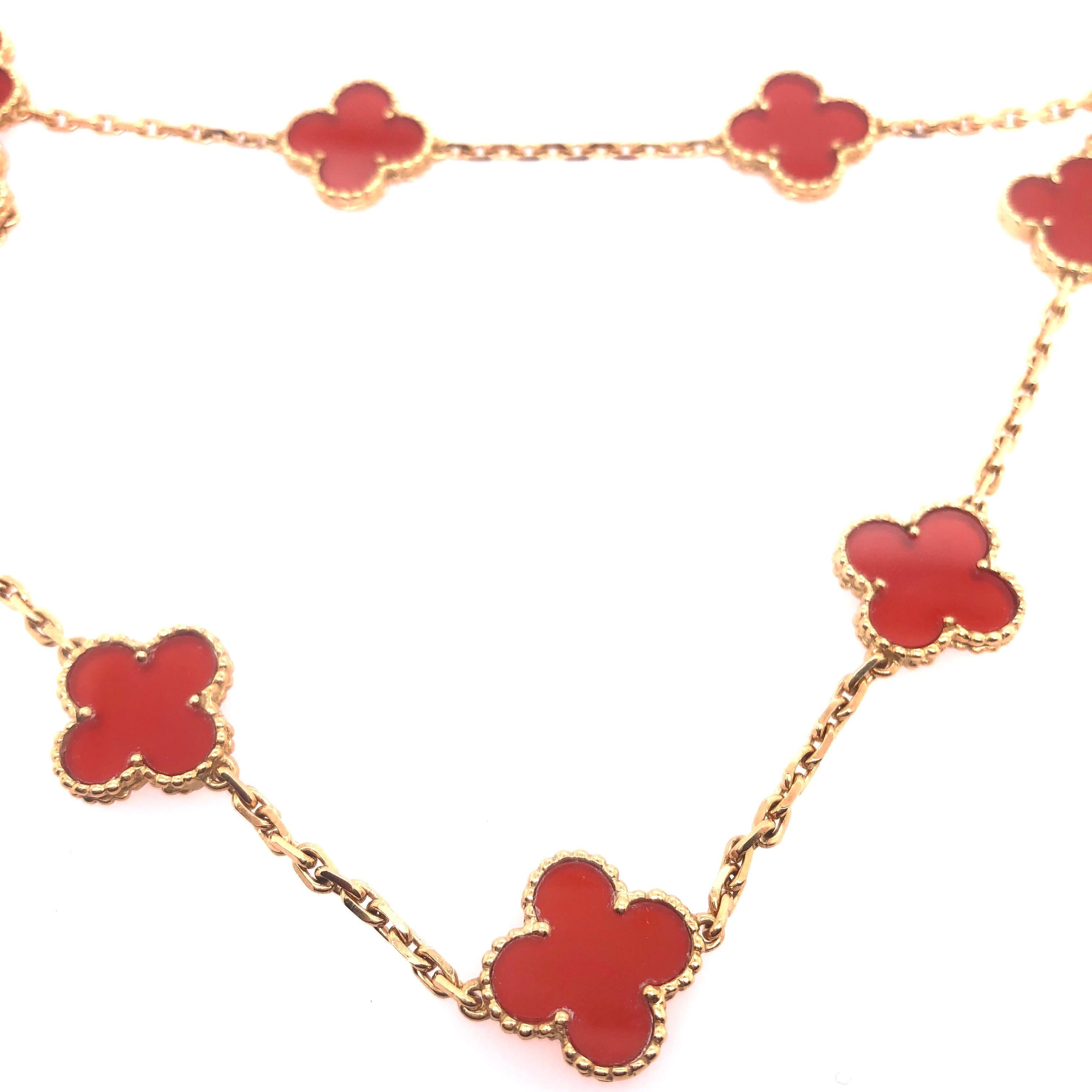 Van Cleef & Arpels 18 Karat Yellow Gold Carnelian 10 Motif Necklace 7