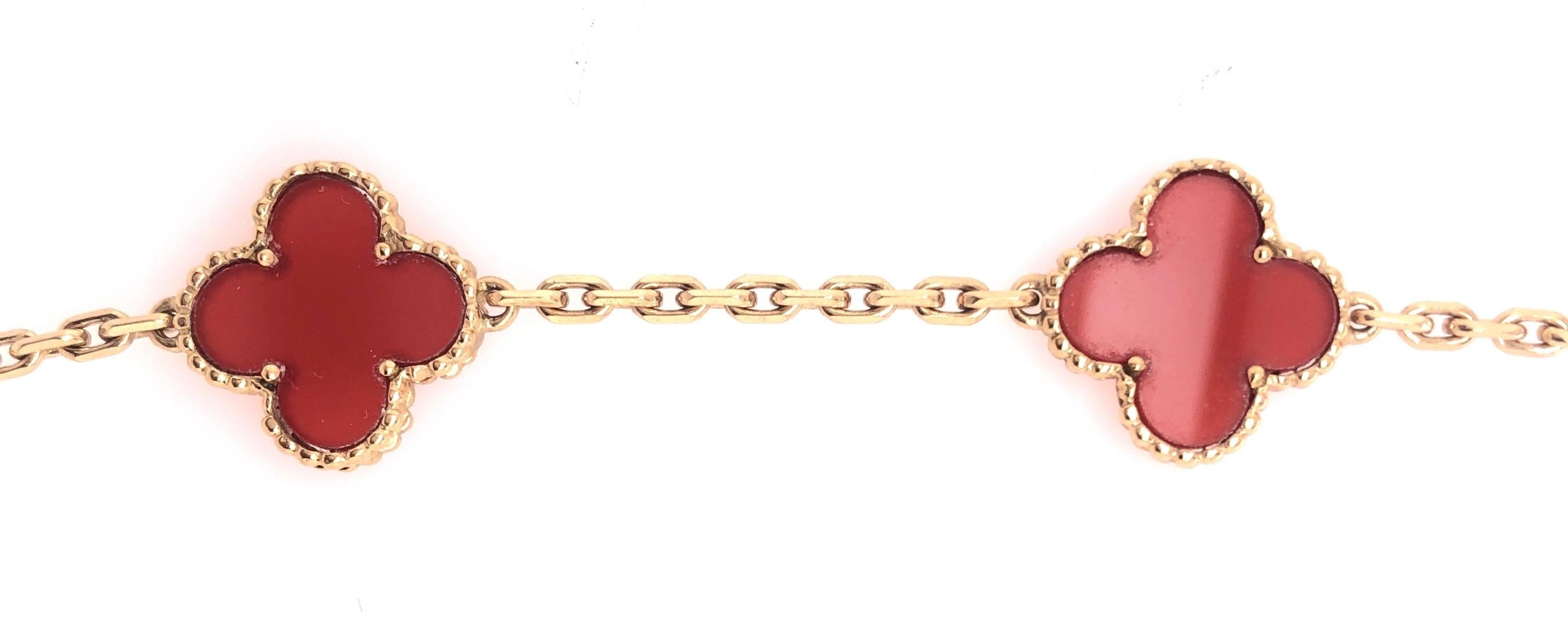 Van Cleef & Arpels 18 Karat Yellow Gold Carnelian 10 Motif Necklace 8