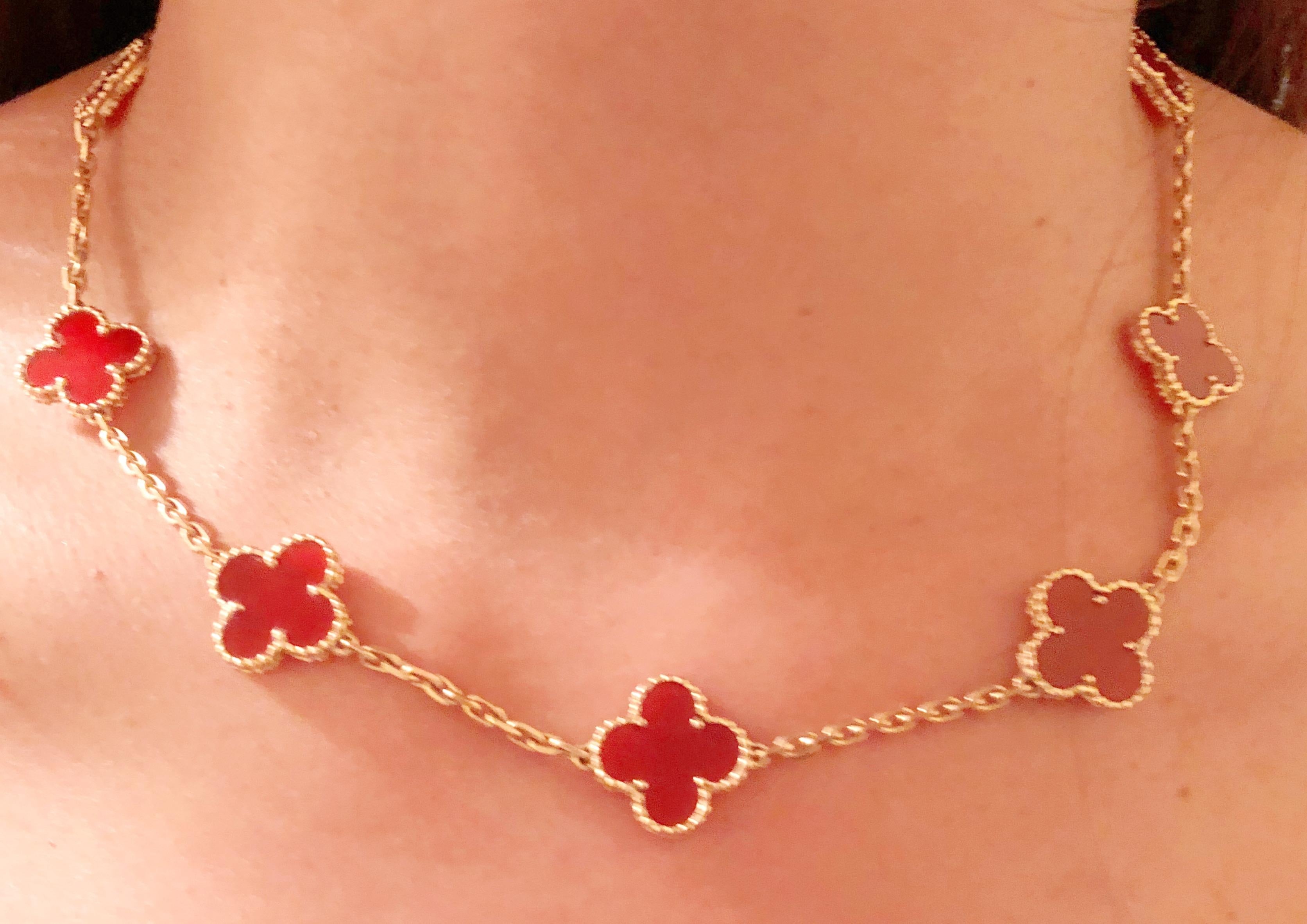 Van Cleef & Arpels 18 Karat Yellow Gold Carnelian 10 Motif Necklace 10