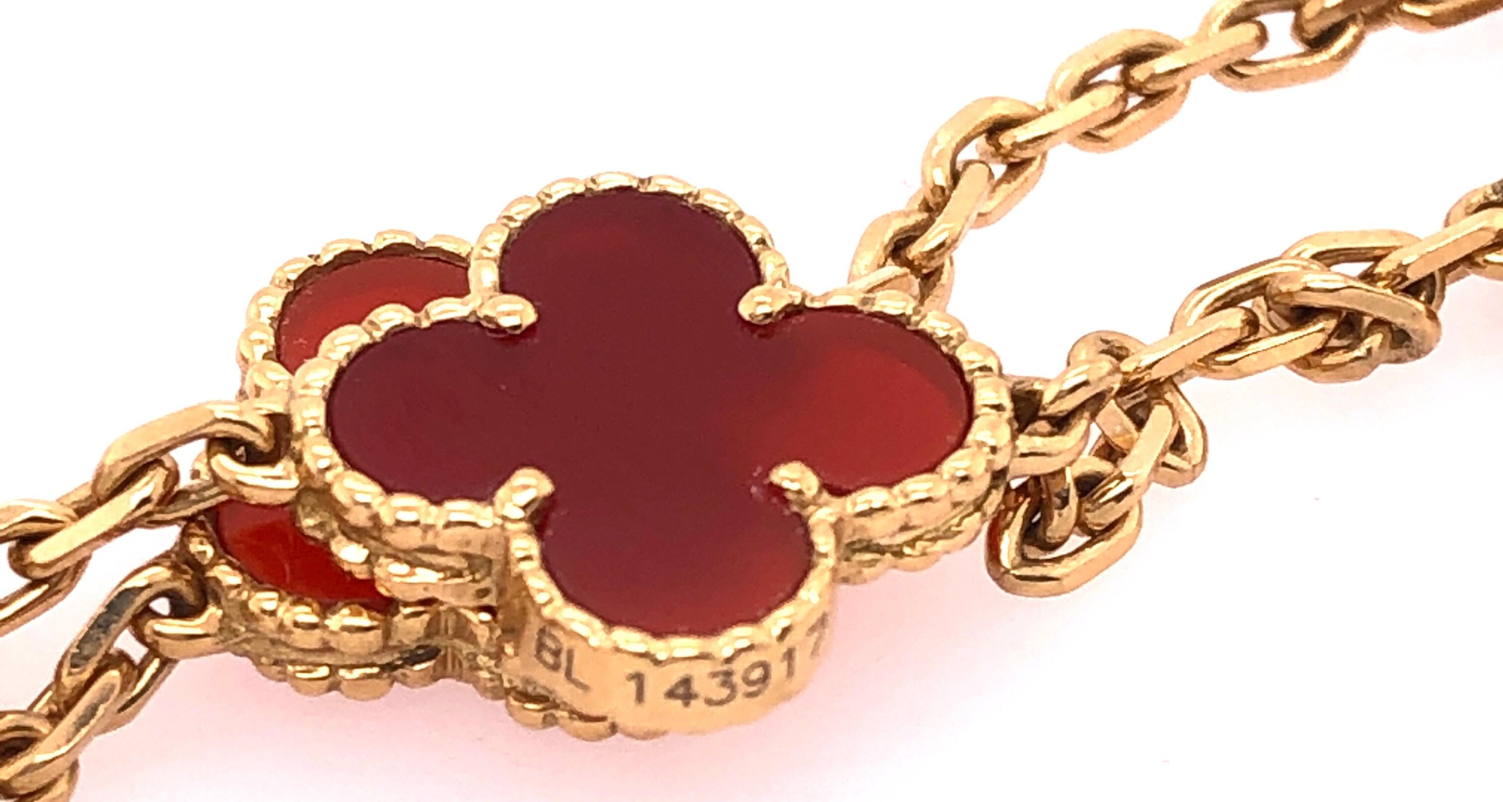 Modern Van Cleef & Arpels 18 Karat Yellow Gold Carnelian 10 Motif Necklace
