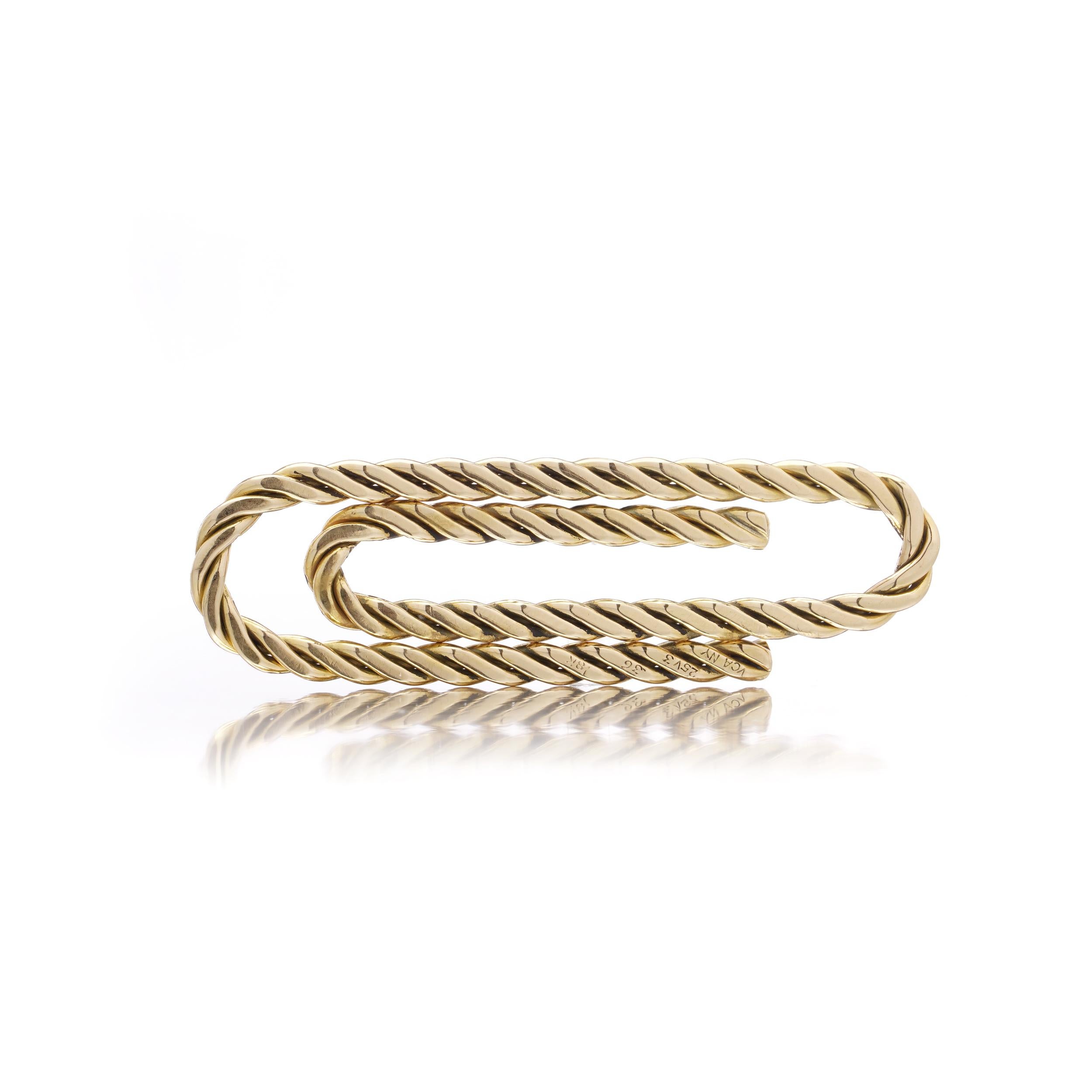 Van Cleef & Arpels 18kt Yellow Gold Twisted Rope Paper Clip Money Clip In Good Condition For Sale In Braintree, GB