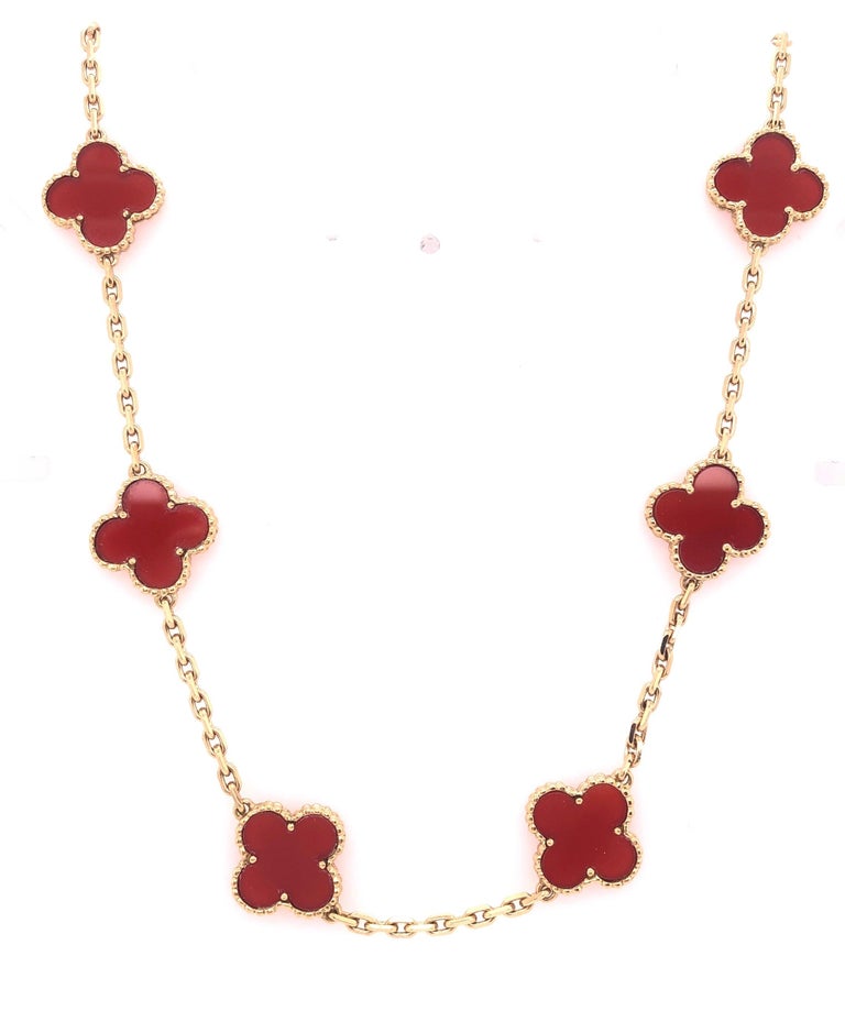 Van Cleef and Arpels 18 Karat Gold Vintage Alhambra Carnelian 10 Motif ...