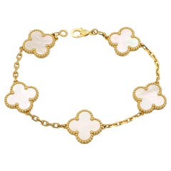 Van Cleef & Arpels Bracelet Alhambra 18 carats vintage à 5 motifs MOP, 7", Cert & Extras