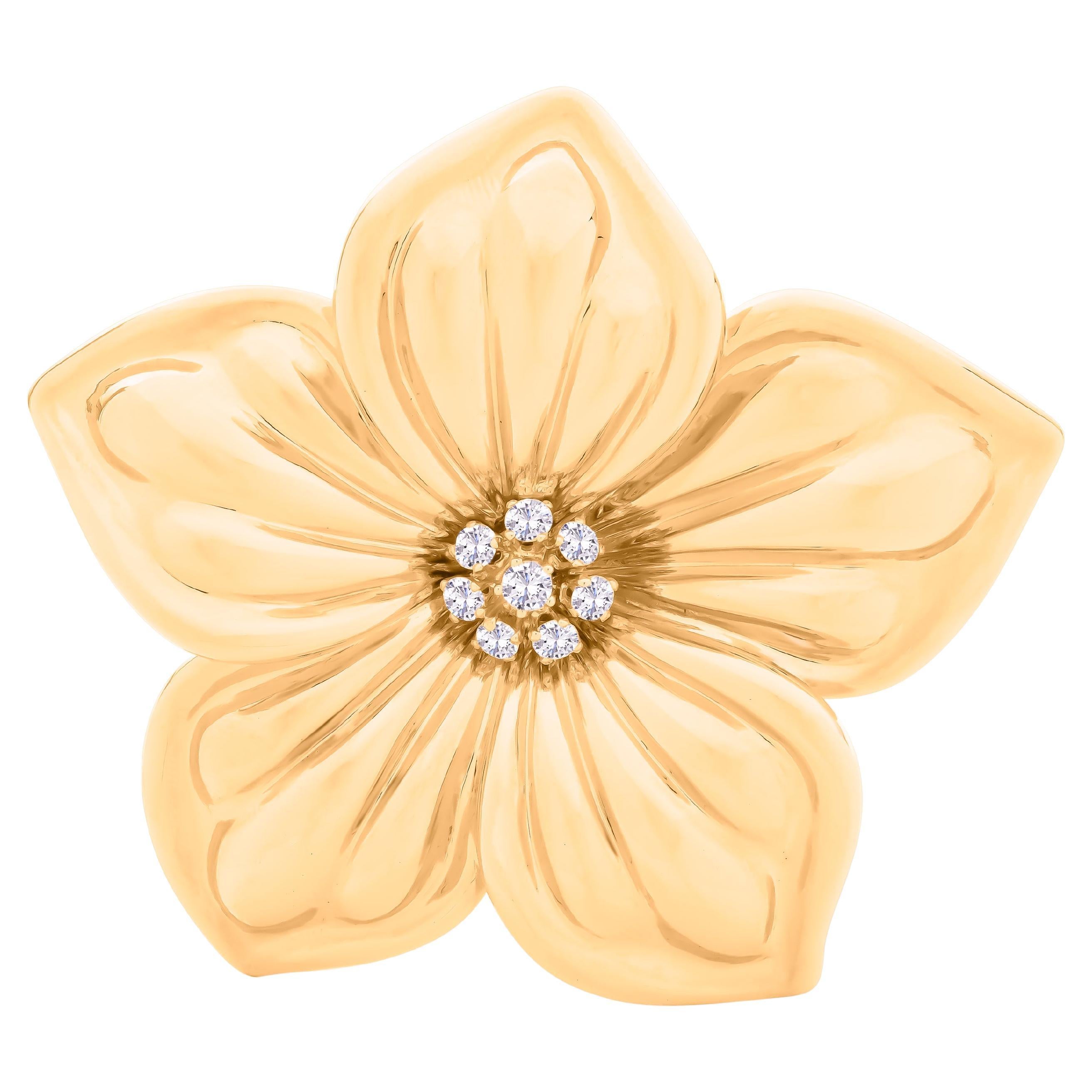 Van Cleef & Arpels 18KYG Rose de Noel Diamond Flower Brooch For Sale