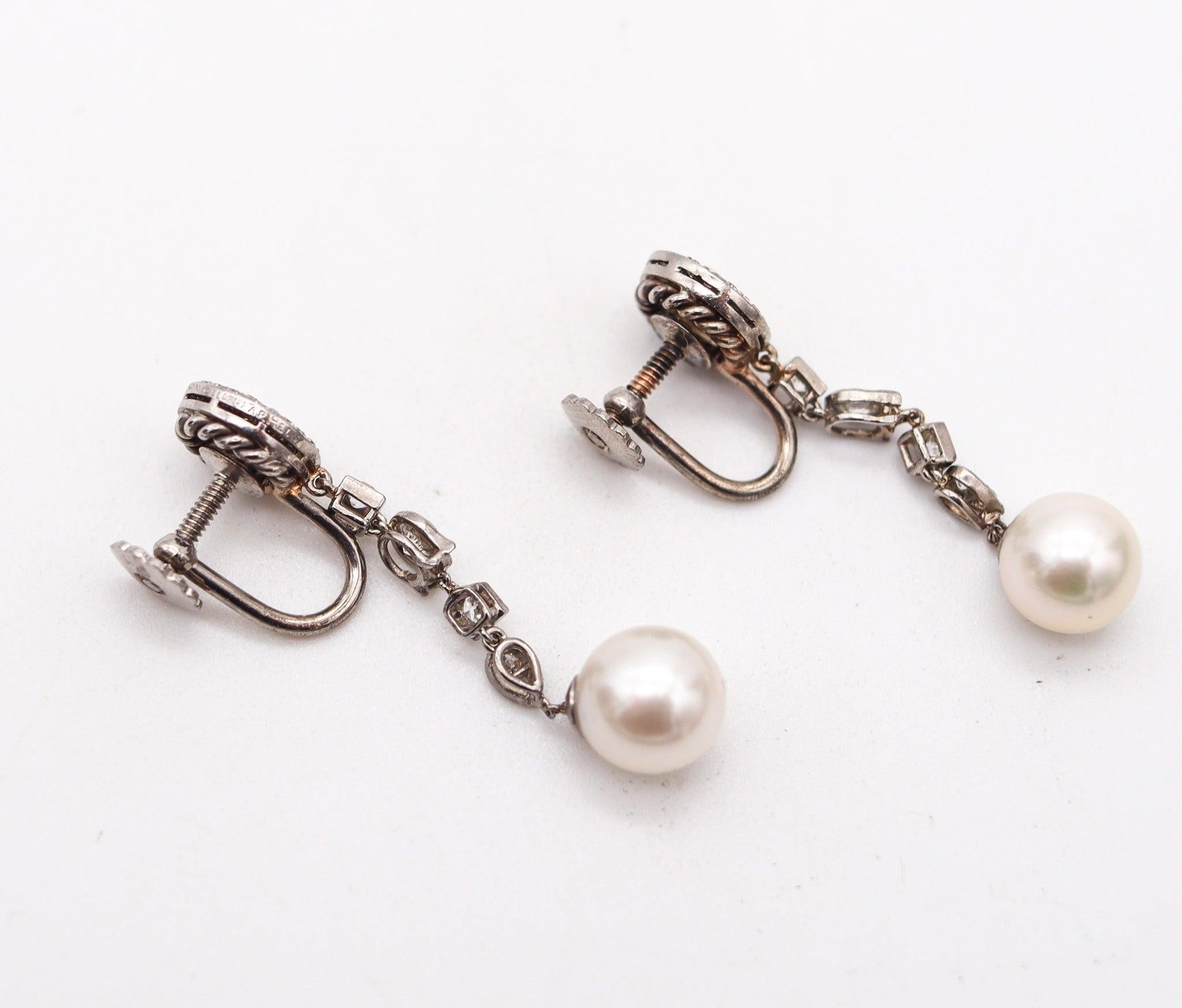 Donna VAN CLEEF & ARPELS 1930 Art Deco Dangle Earrings With Euro Diamonds And Pearls in vendita